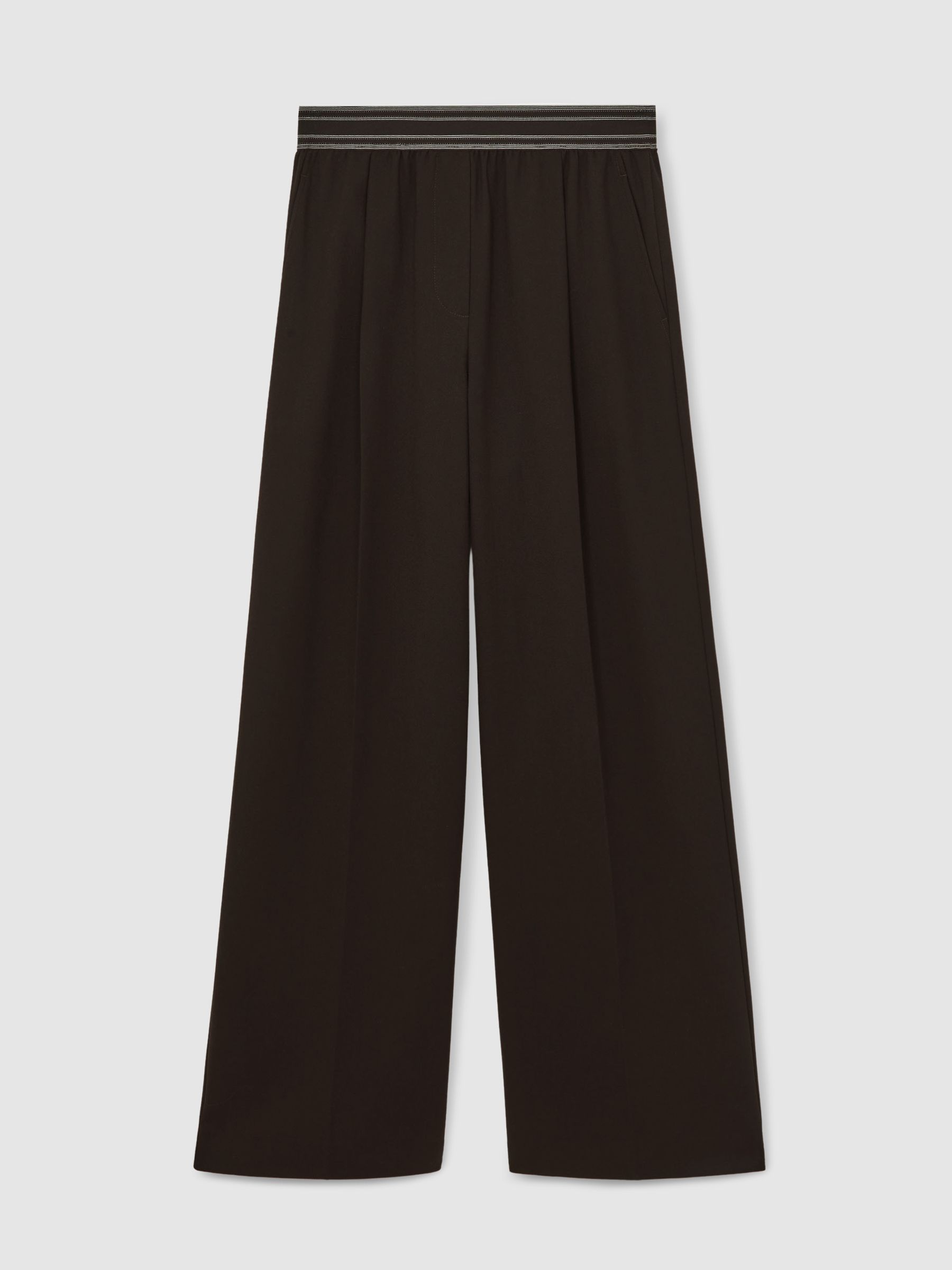 Wide-Leg Contrast-Waistband Trousers in Chocolate Brown - Image 2 of 6