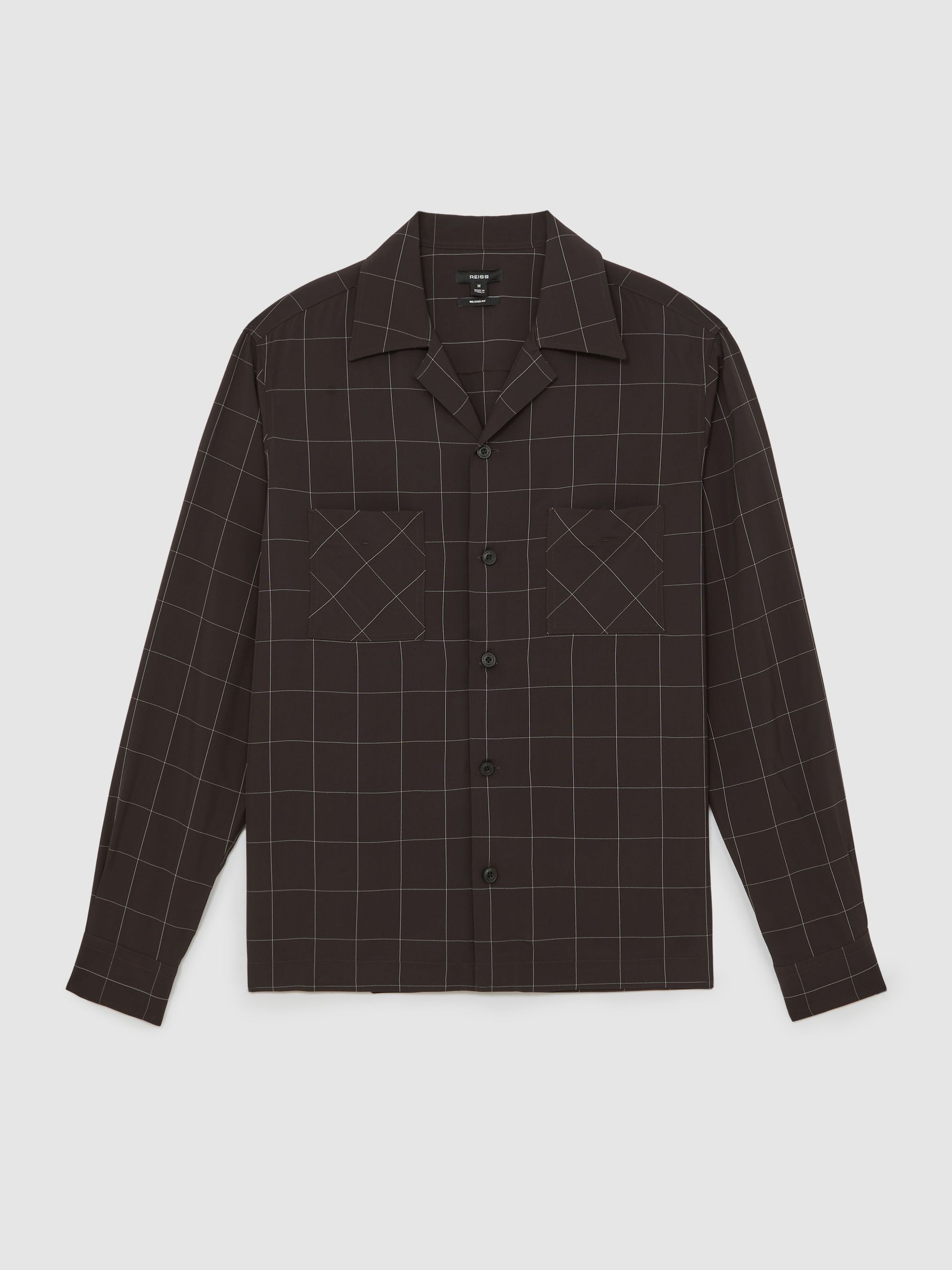 Windowpane-Check Cuban-Collar Shirt in Dark Brown - Image 2 of 6