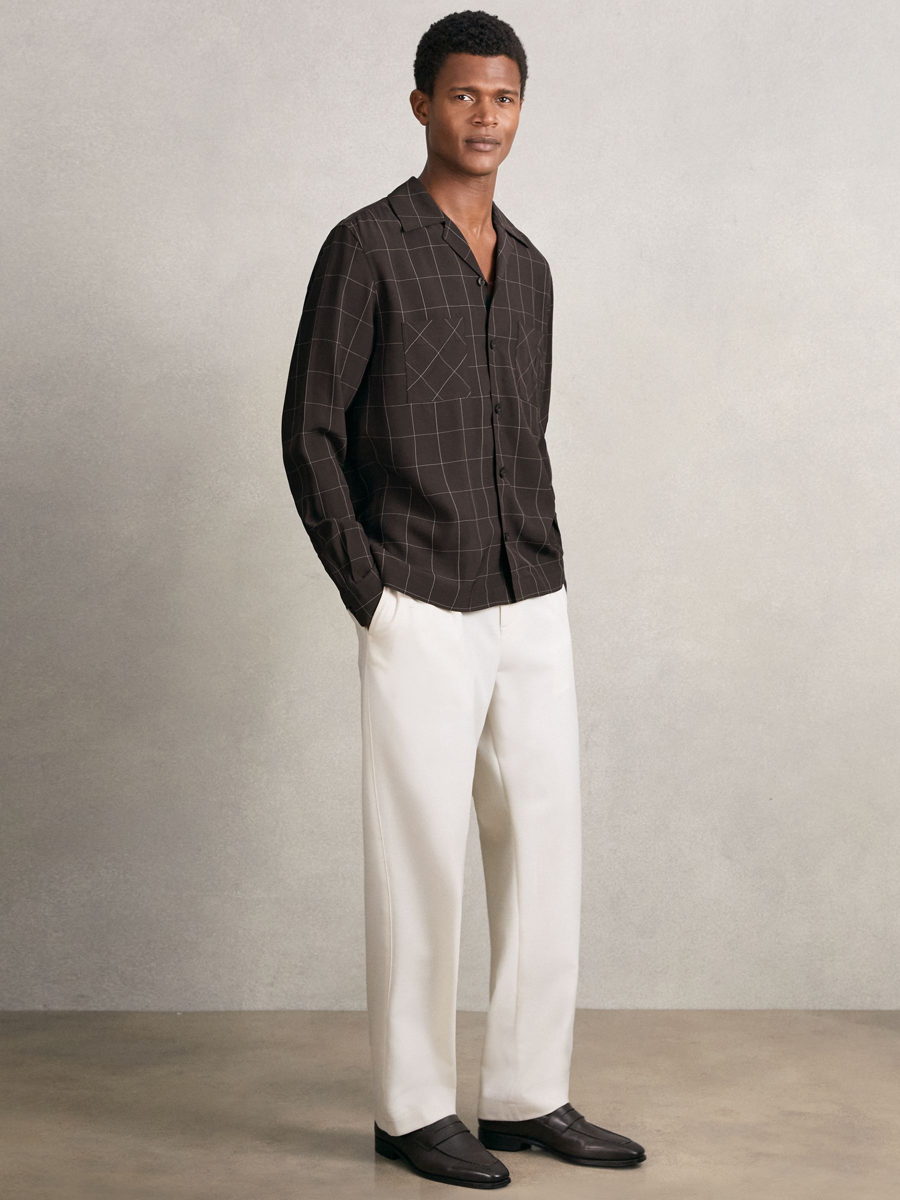 Windowpane-Check Cuban-Collar Shirt in Dark Brown - image 5
