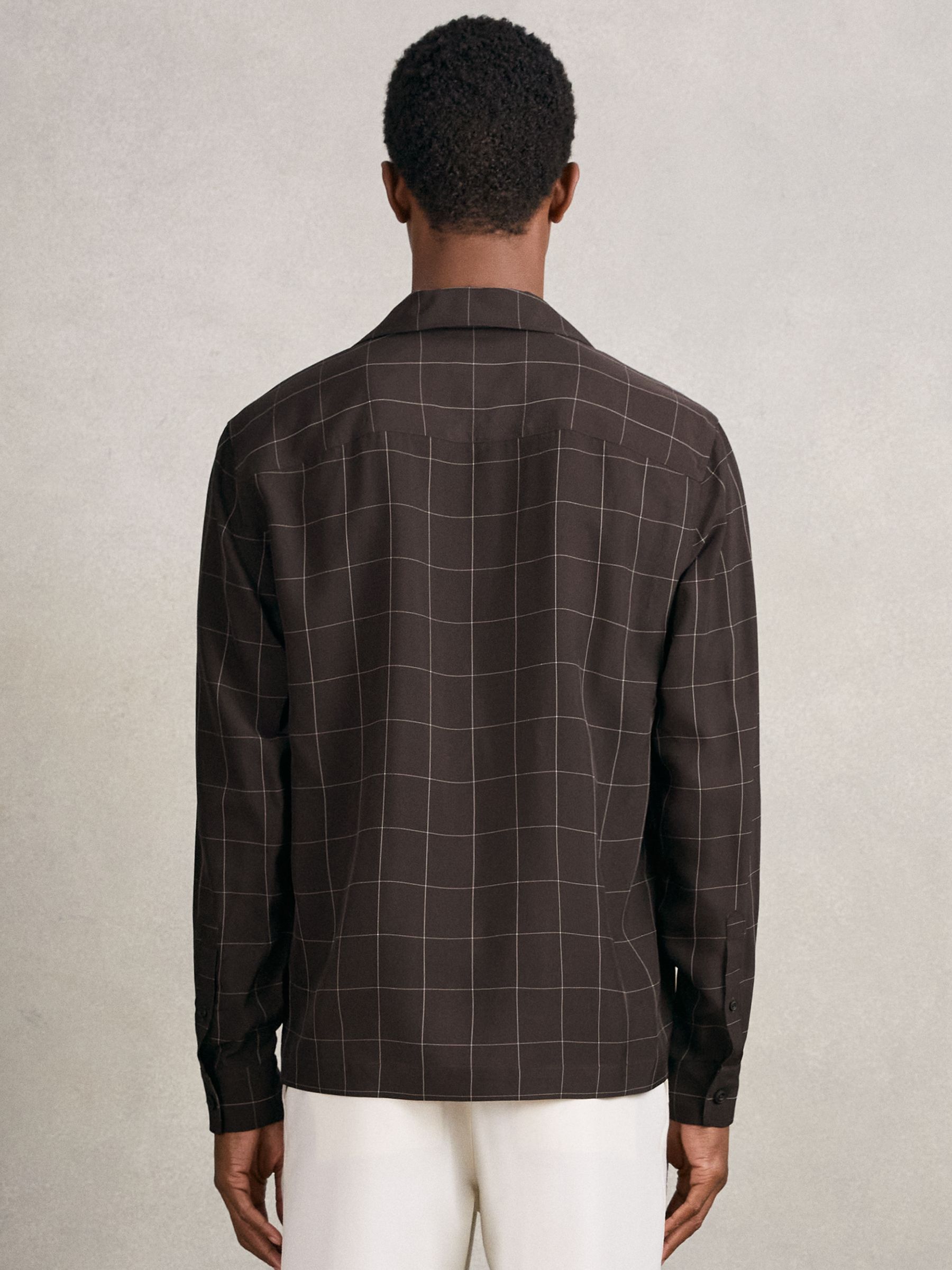 Windowpane-Check Cuban-Collar Shirt in Dark Brown - image 3