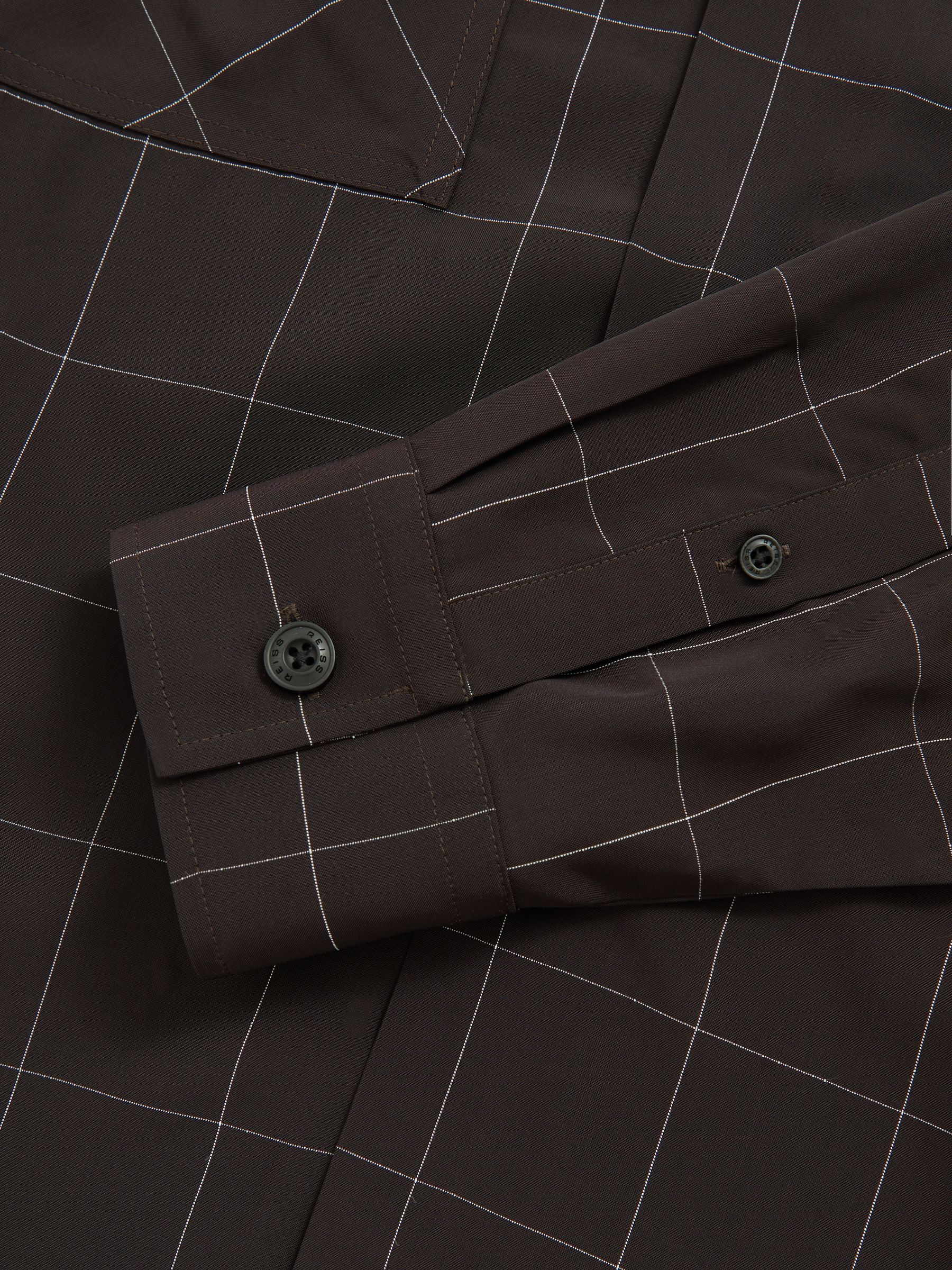Windowpane-Check Cuban-Collar Shirt in Dark Brown - Image 6 of 6