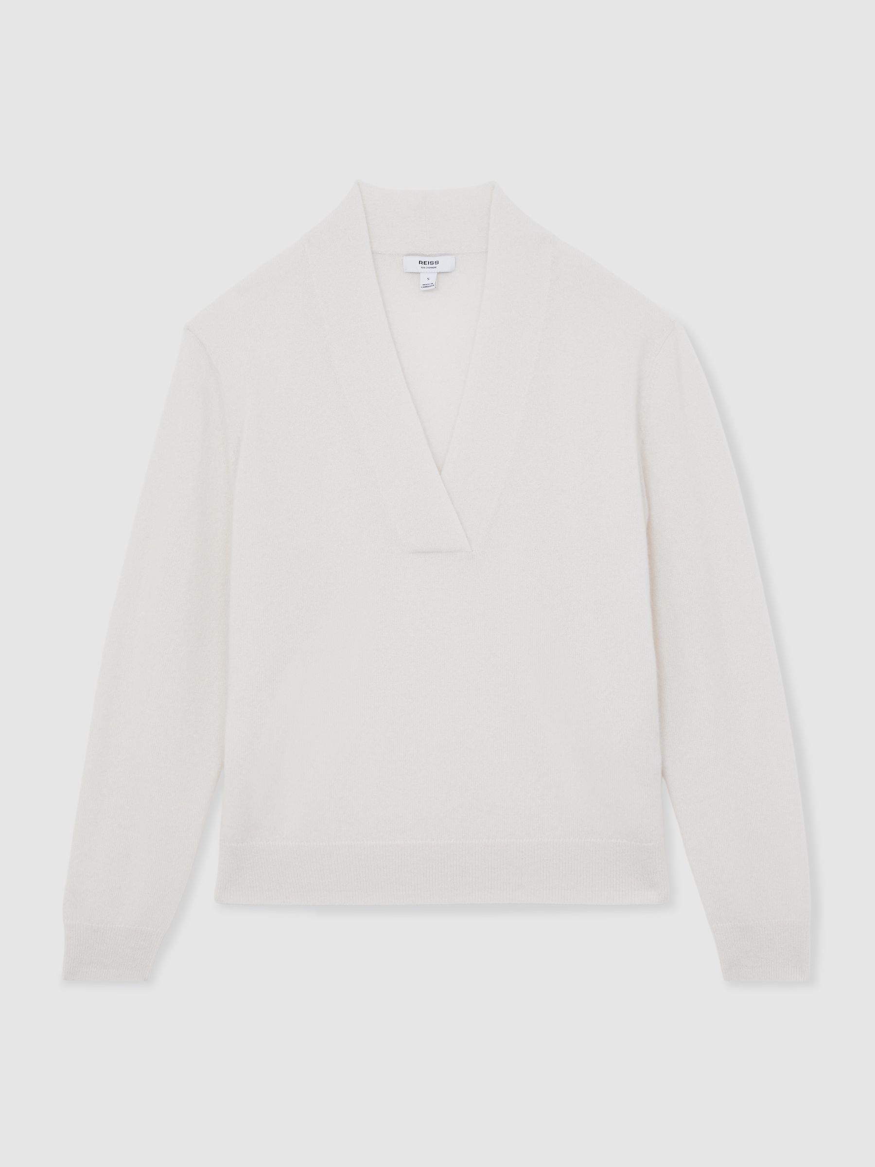 Cashmere V-Neck Jumper in Cream - Image 2 of 6