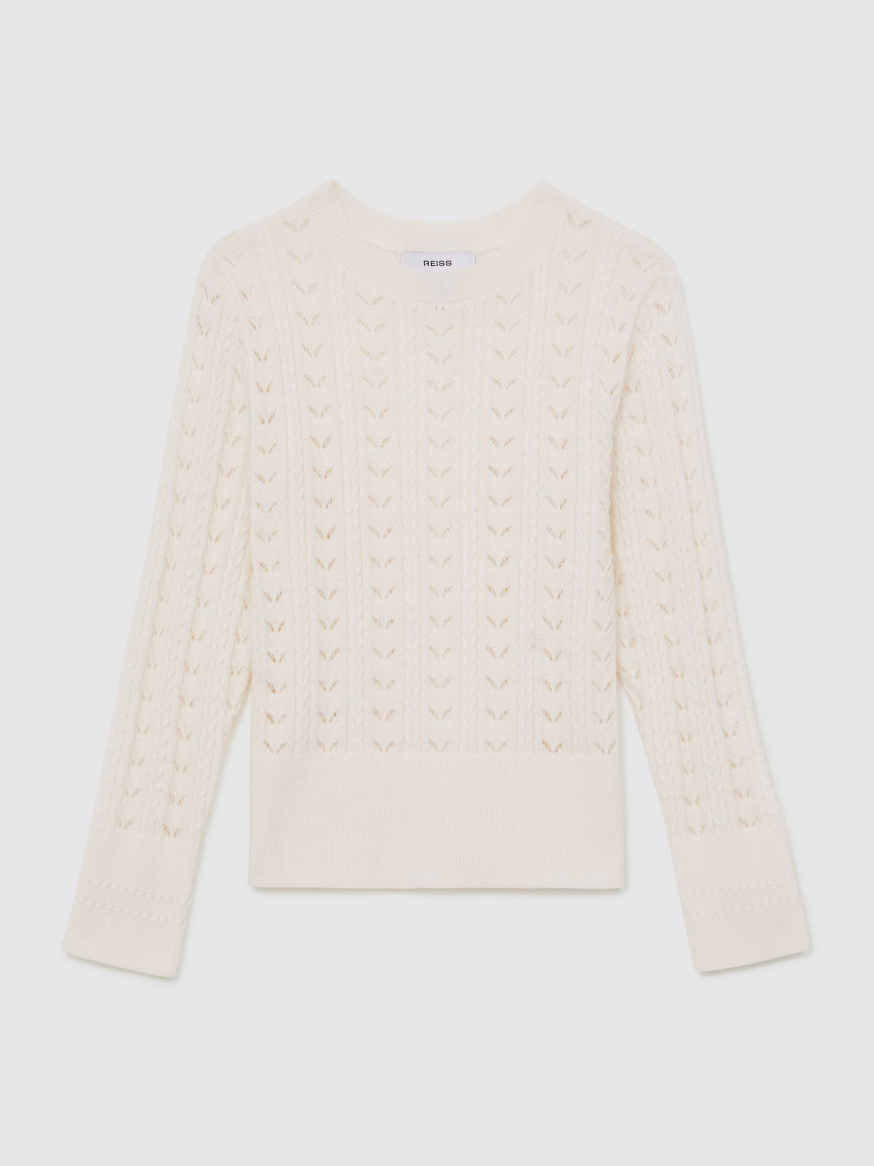 3-9 yrs Wool-Cotton Pointelle Jumper in Ivory - Image 2 of 4