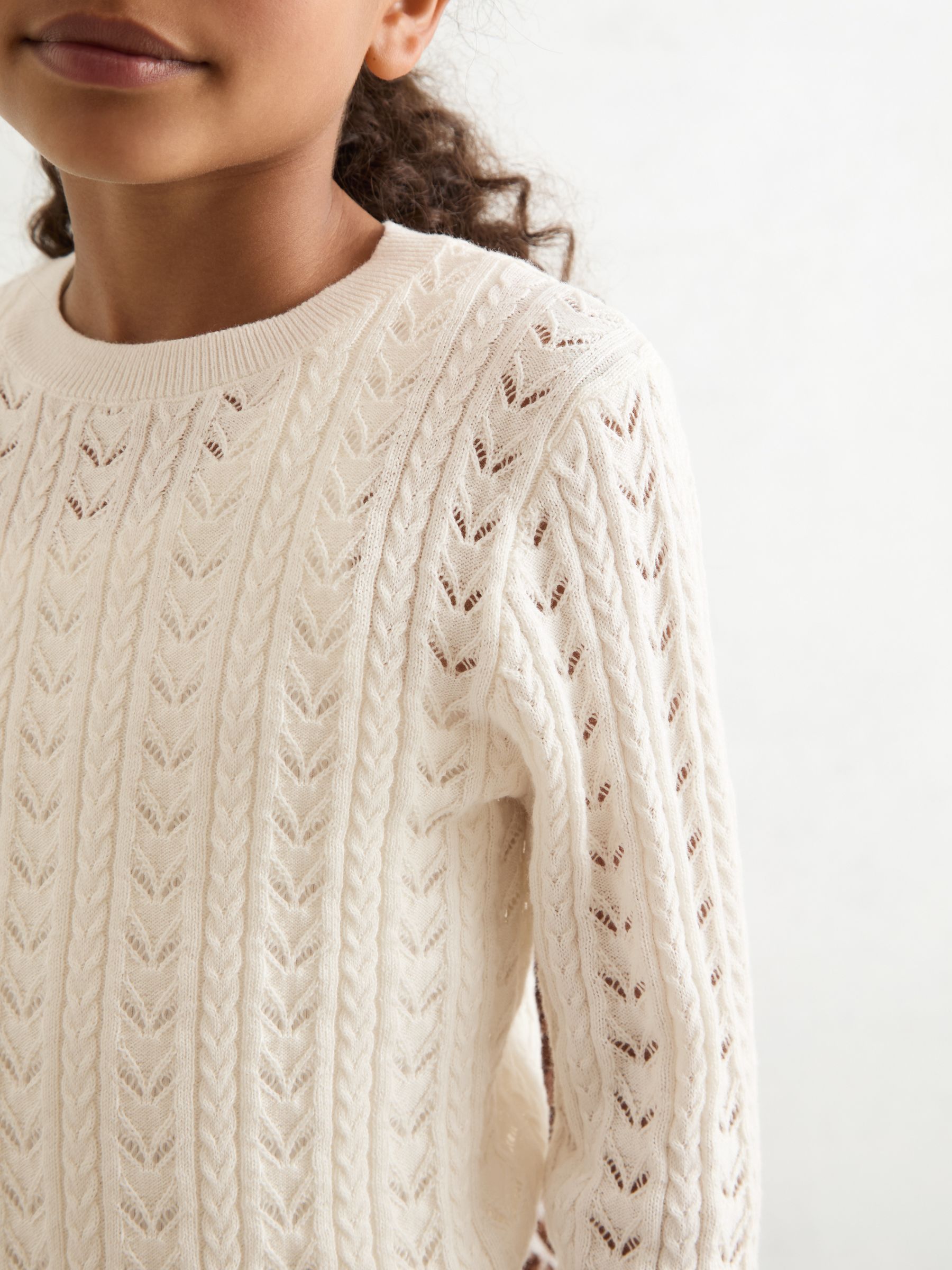 3-9 yrs Wool-Cotton Pointelle Jumper in Ivory - Image 3 of 4