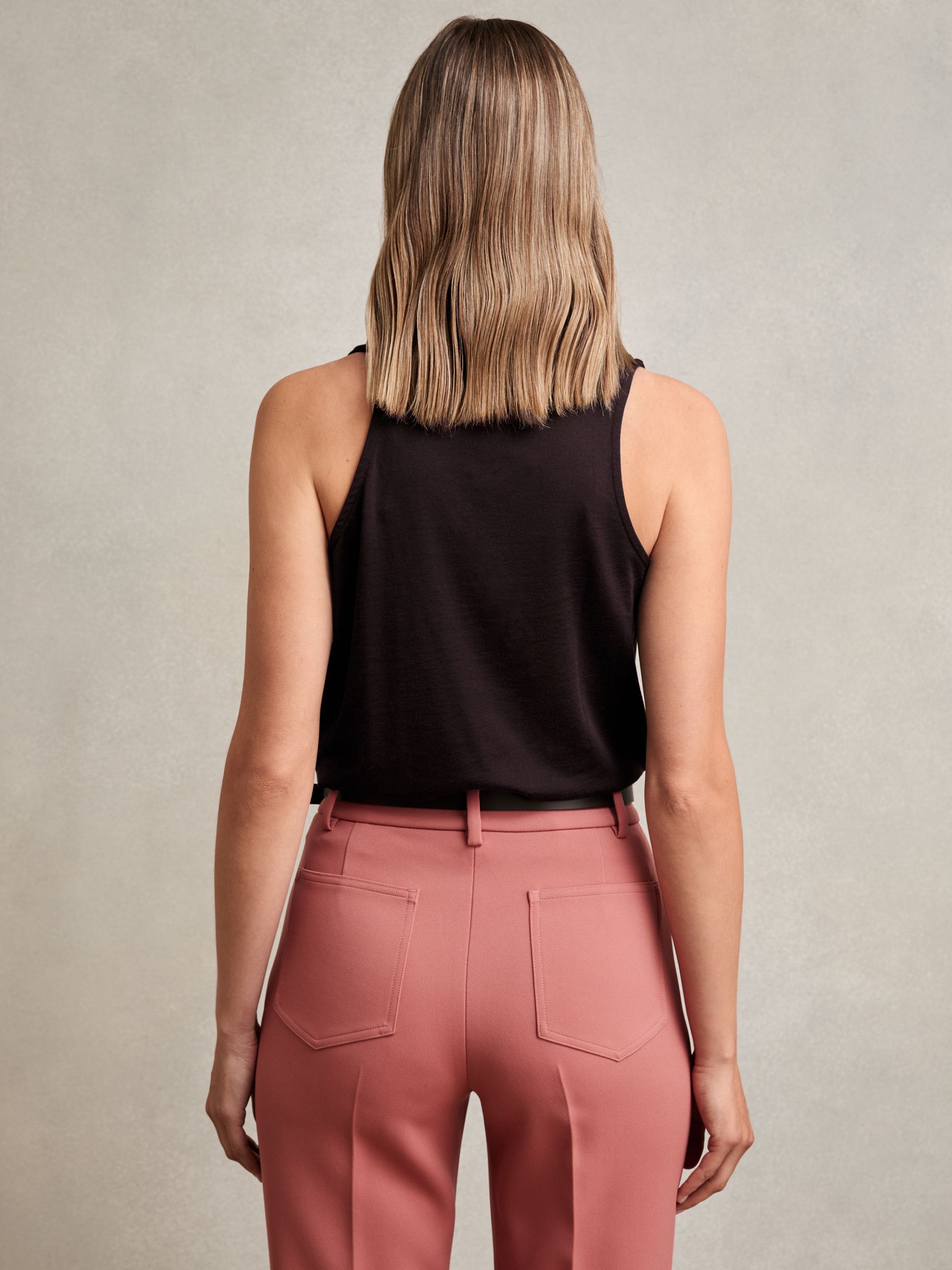 Cotton-Blend Cowl-Neck Sleeveless Top in Plum Purple - image 5