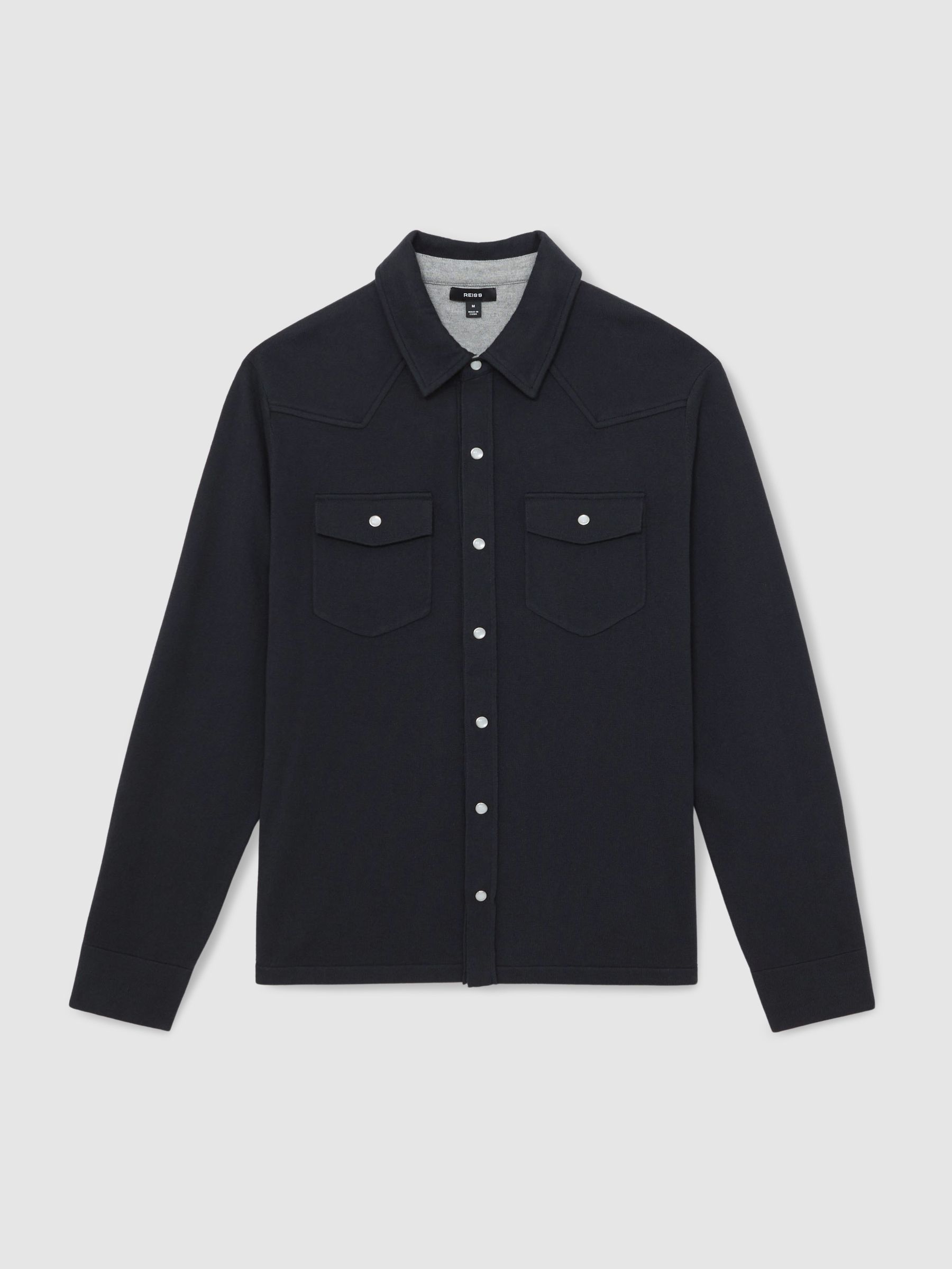 Cotton-Cashmere Western Knitted Shirt in Navy - Image 2 of 6