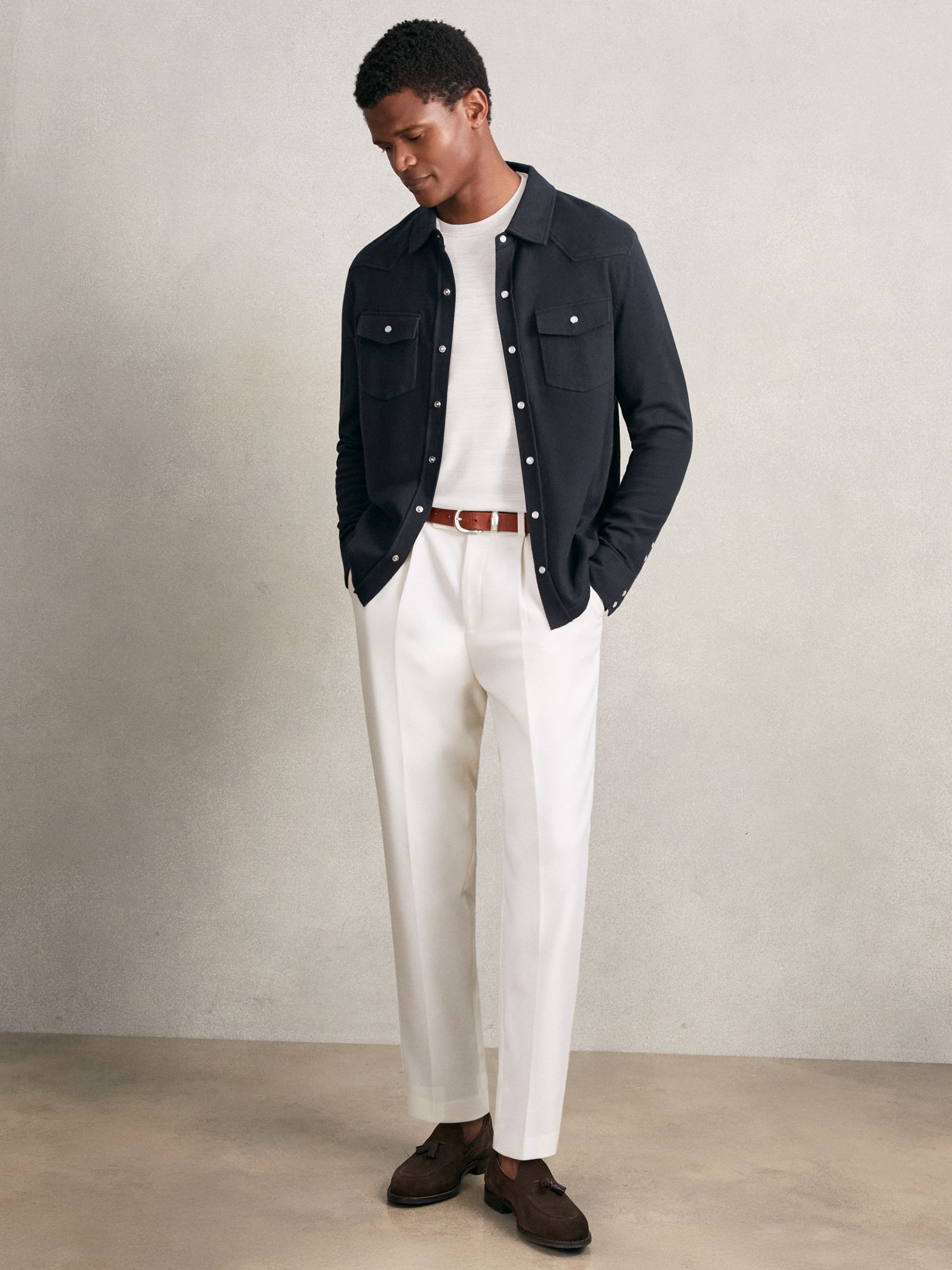 Cotton-Cashmere Western Knitted Shirt in Navy - Image 3 of 6