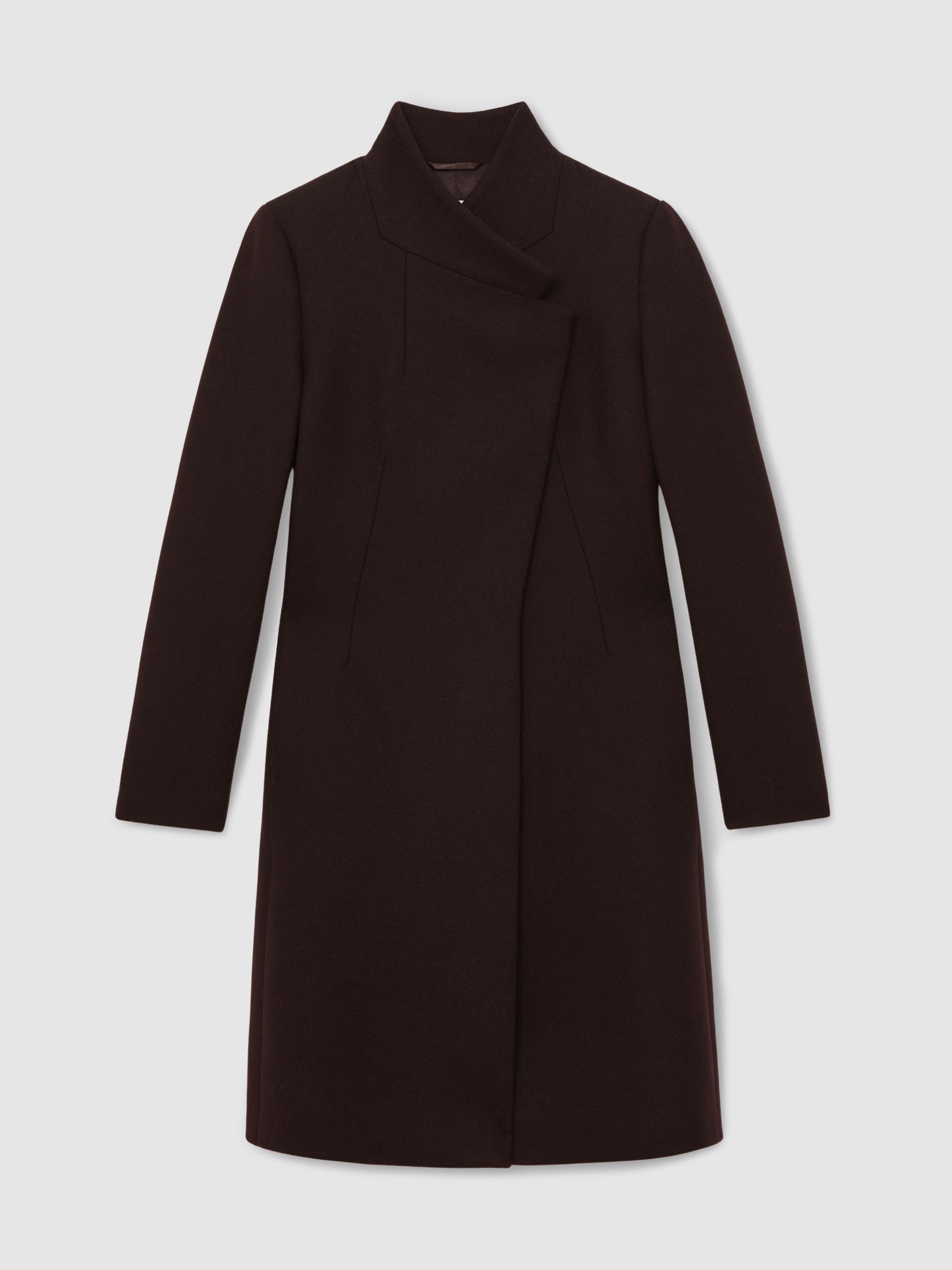 Wool-Blend Wrapover Mid-Length Coat in Chocolate Brown - Image 2 of 6