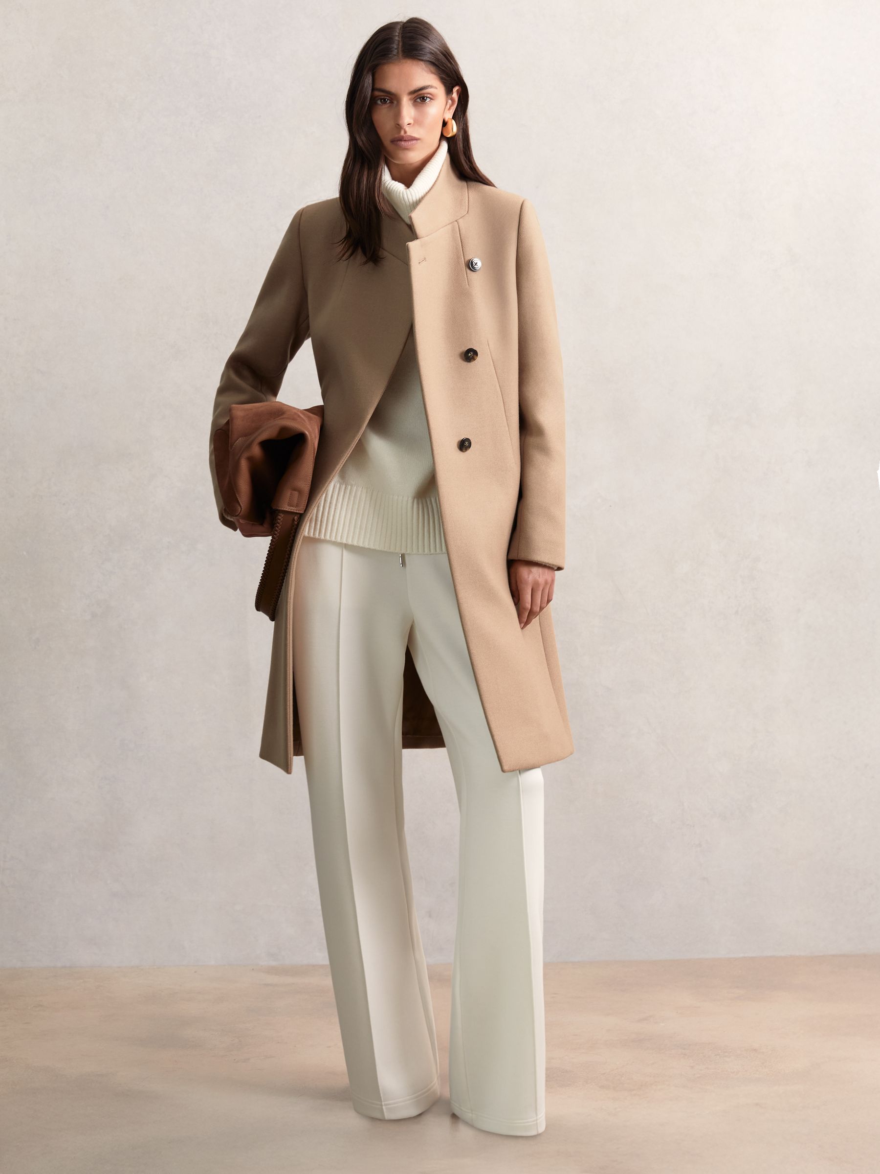 Wool-Blend Wrapover Mid-Length Coat in Camel - Image 1 of 6