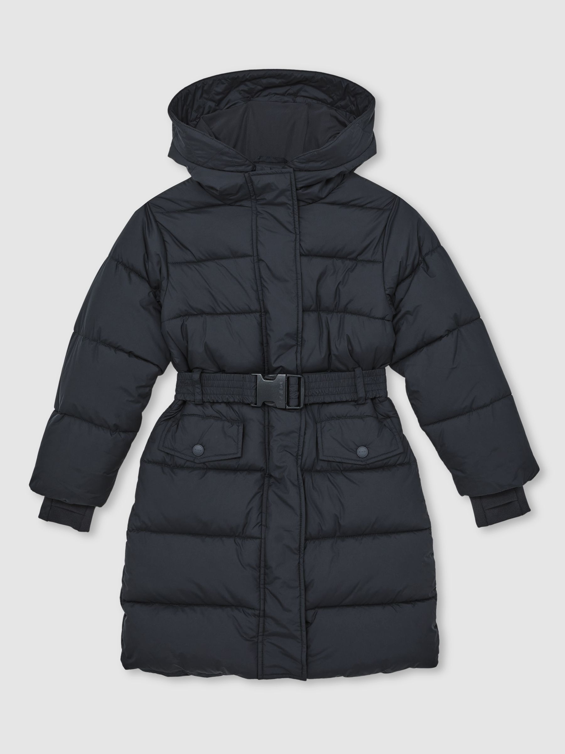 9-13 yrs Longline Hooded Puffer Coat in Navy - Image 2 of 5