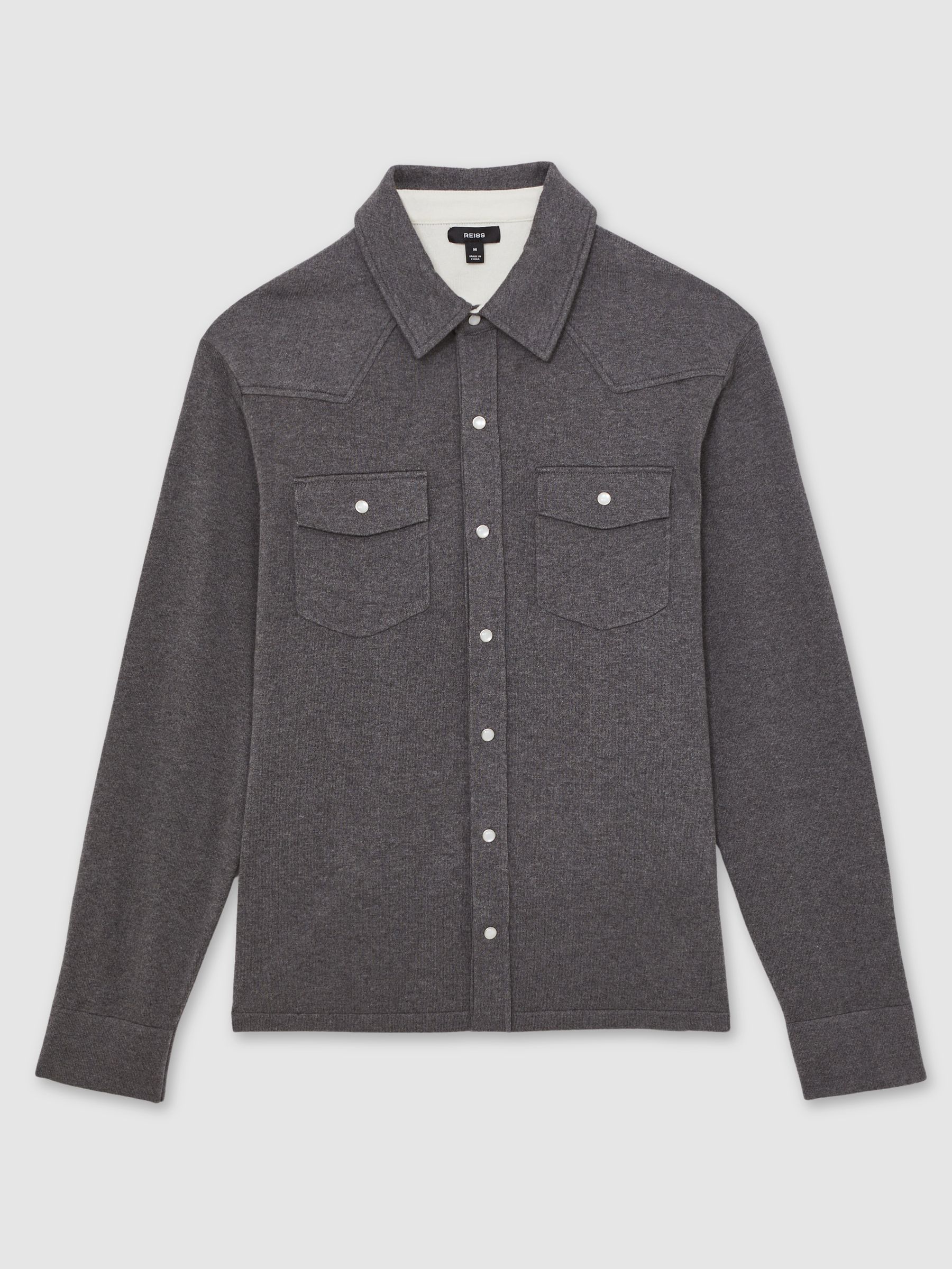 Cotton-Cashmere Western Knitted Shirt in Charcoal Grey - Image 2 of 6