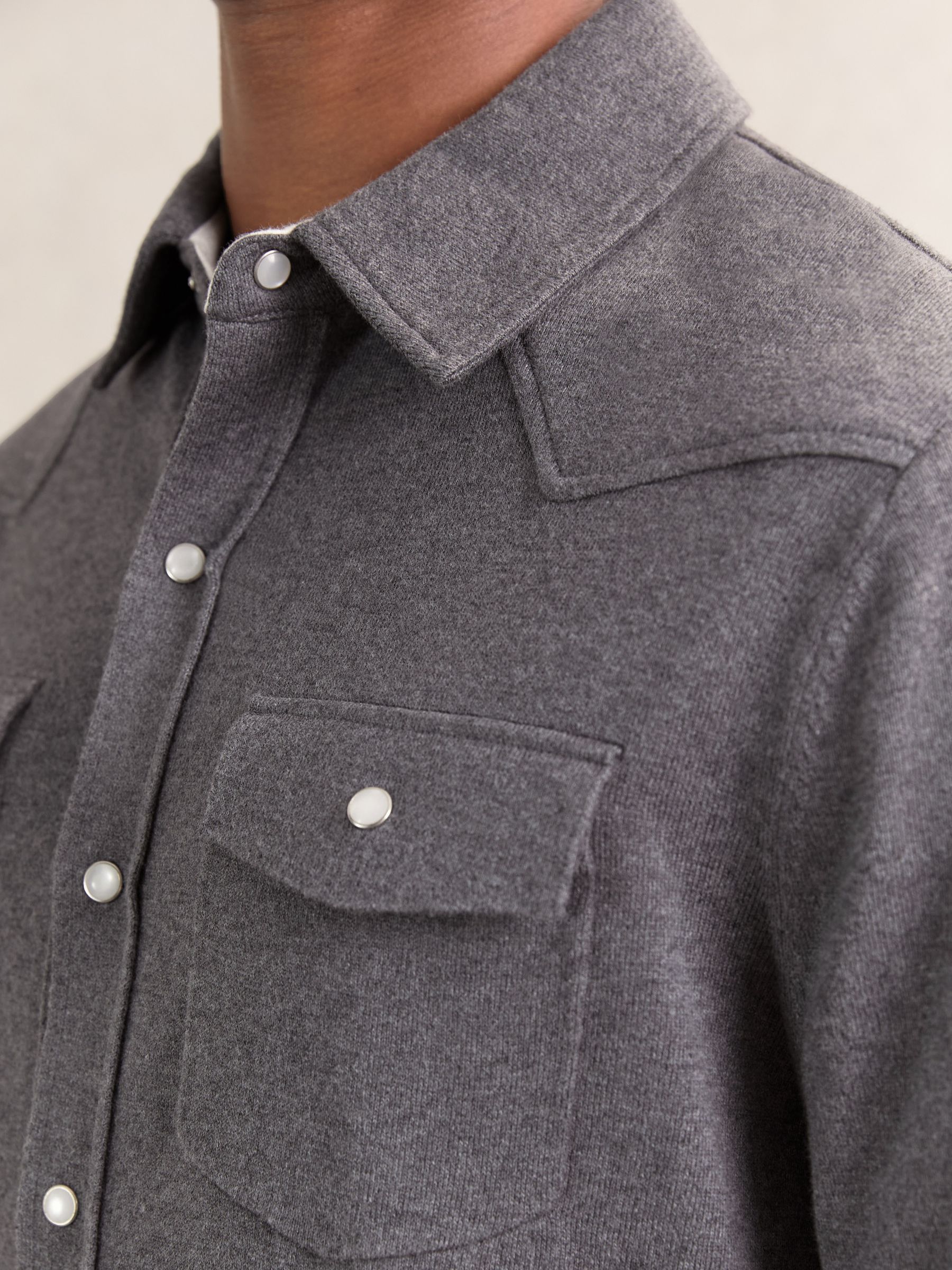 Cotton-Cashmere Western Knitted Shirt in Charcoal Grey - Image 4 of 6