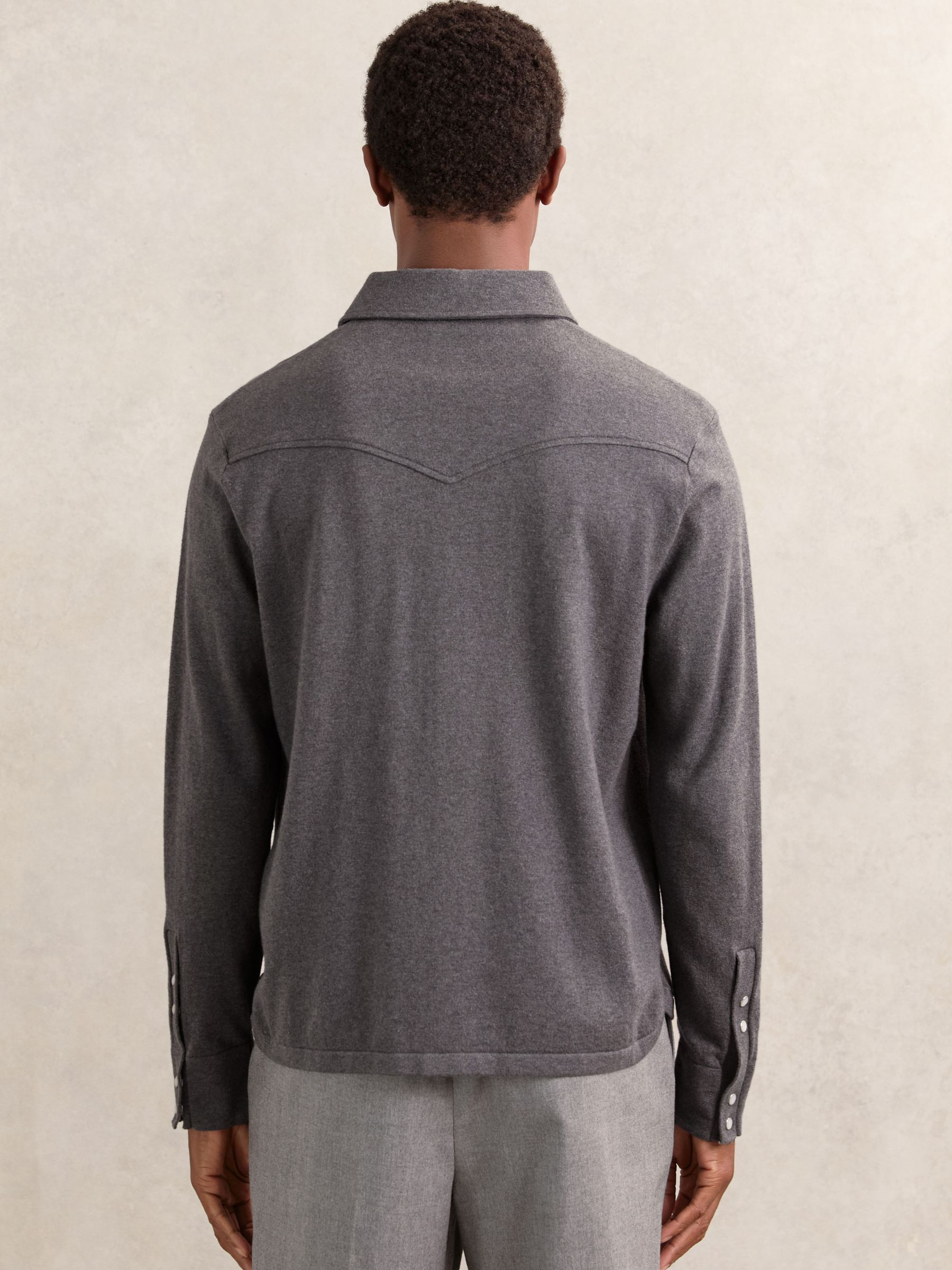 Cotton-Cashmere Western Knitted Shirt in Charcoal Grey - image 3