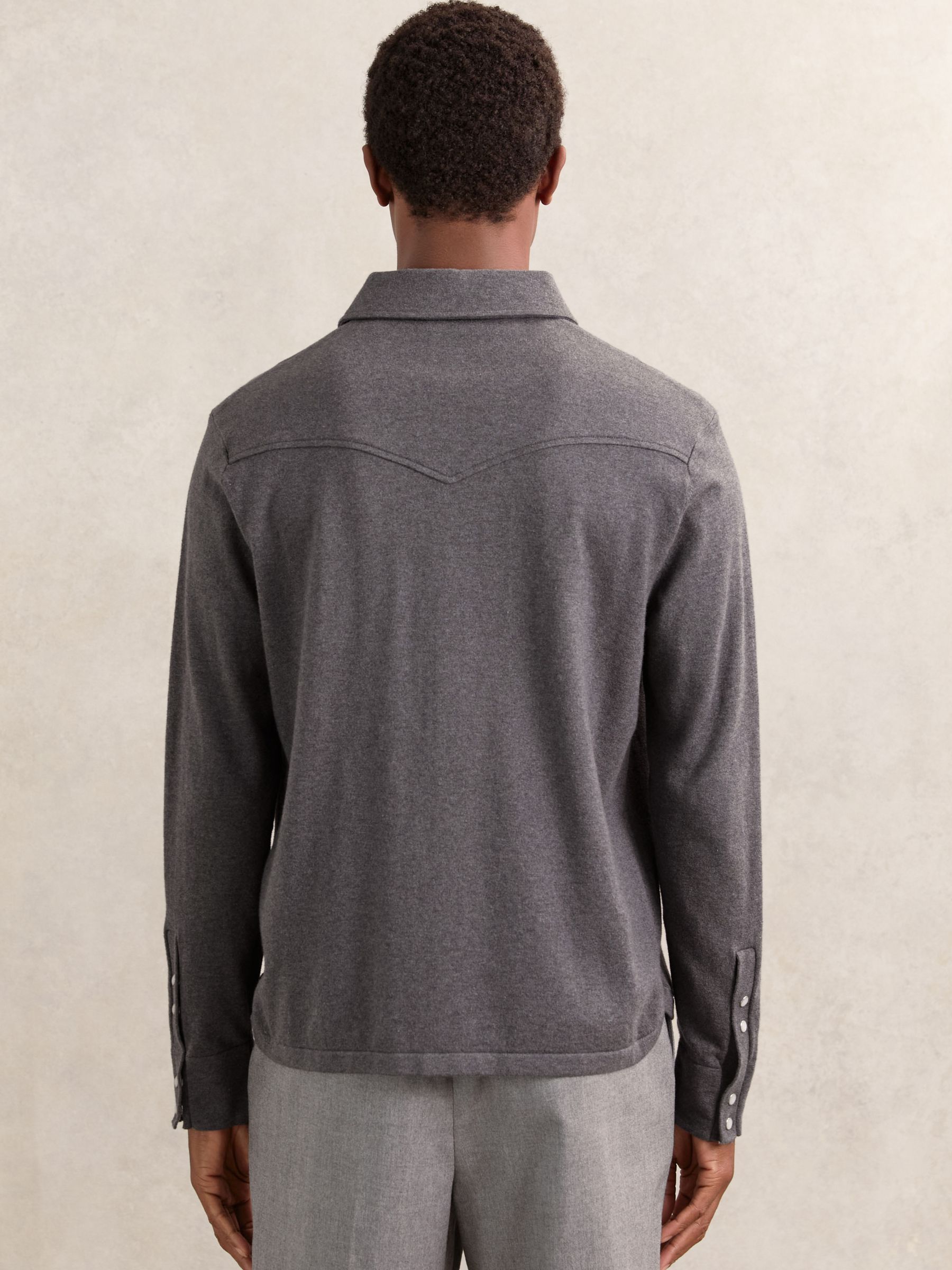 Cotton-Cashmere Western Knitted Shirt in Charcoal Grey - Image 5 of 6