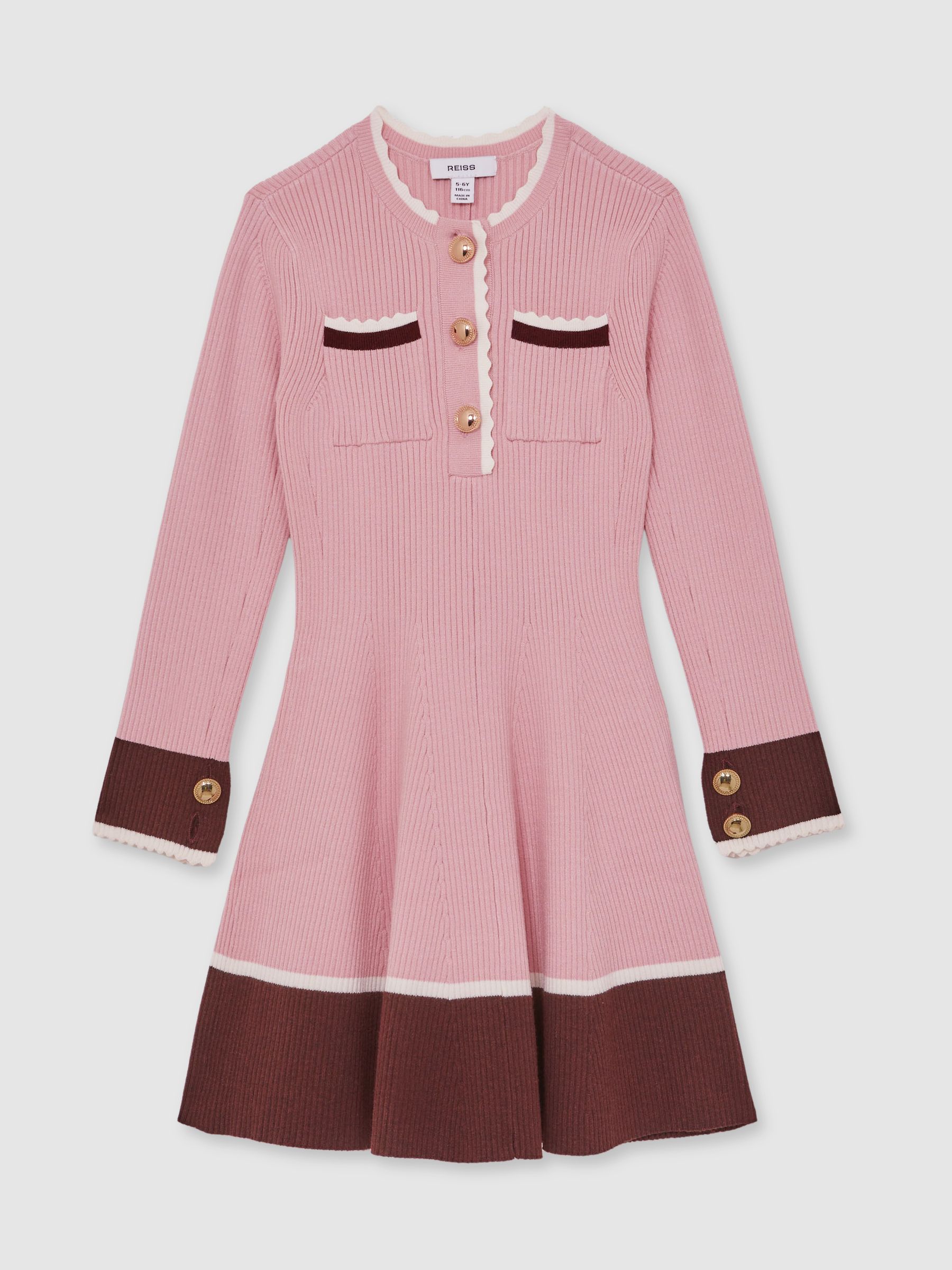 13-14 yrs Scallop-Trim Rib-Knit Dress in Pink - Image 1 of 5