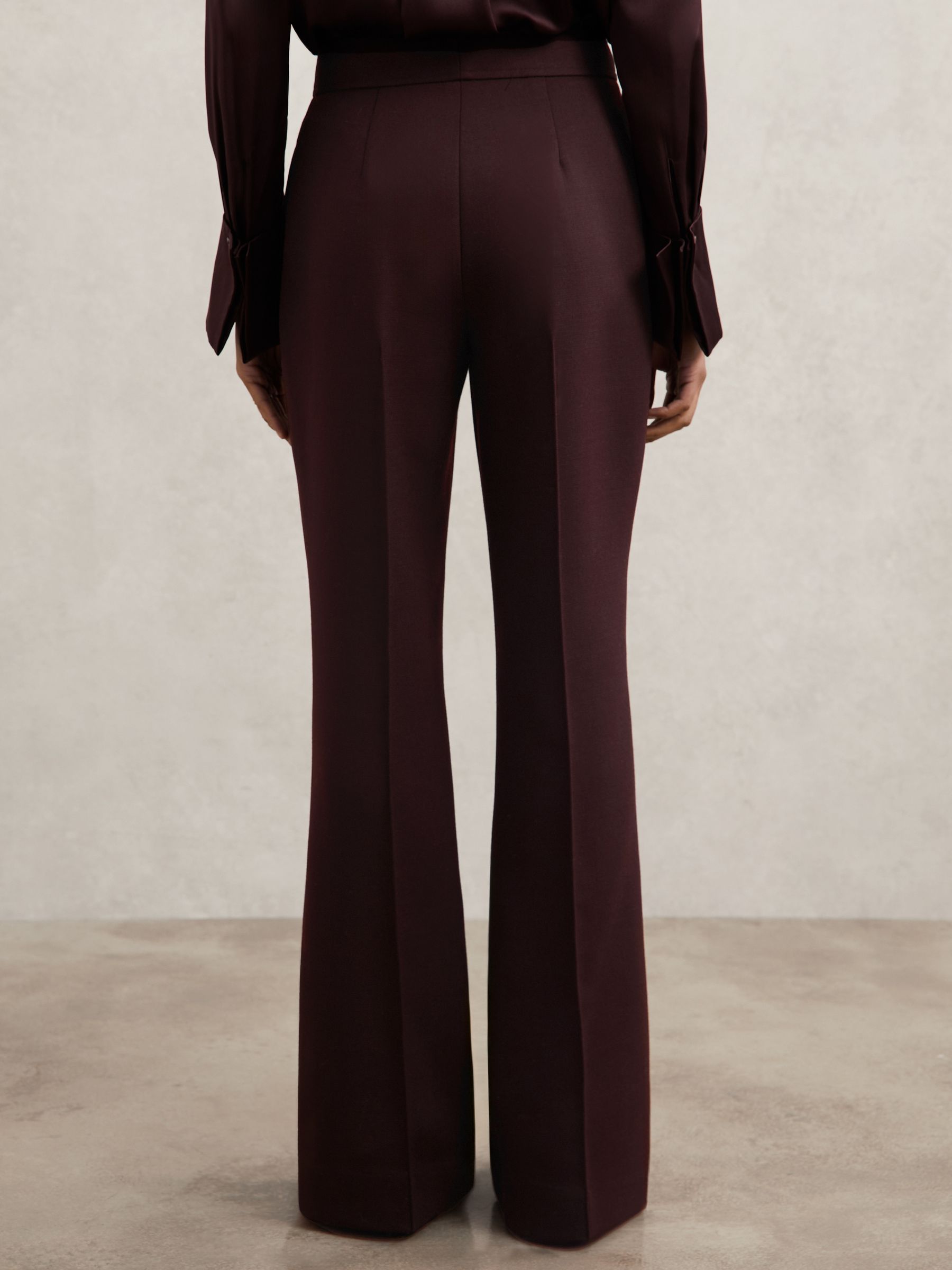 Twill Button-Tab Flared Trousers With Wool in Burgundy - Image 7 of 8