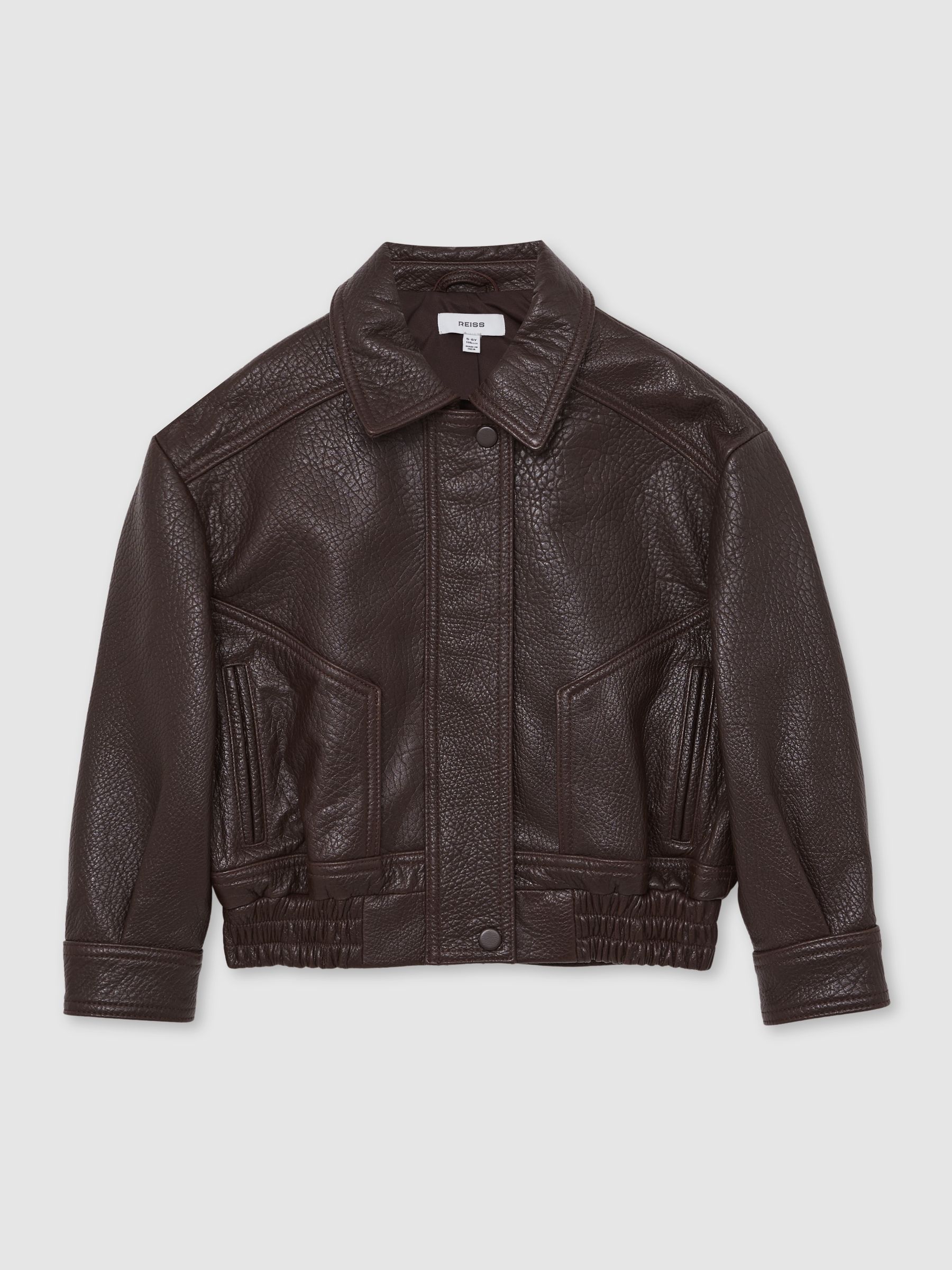 Oversize Leather Bomber Jacket in Burgundy - Image 2 of 5