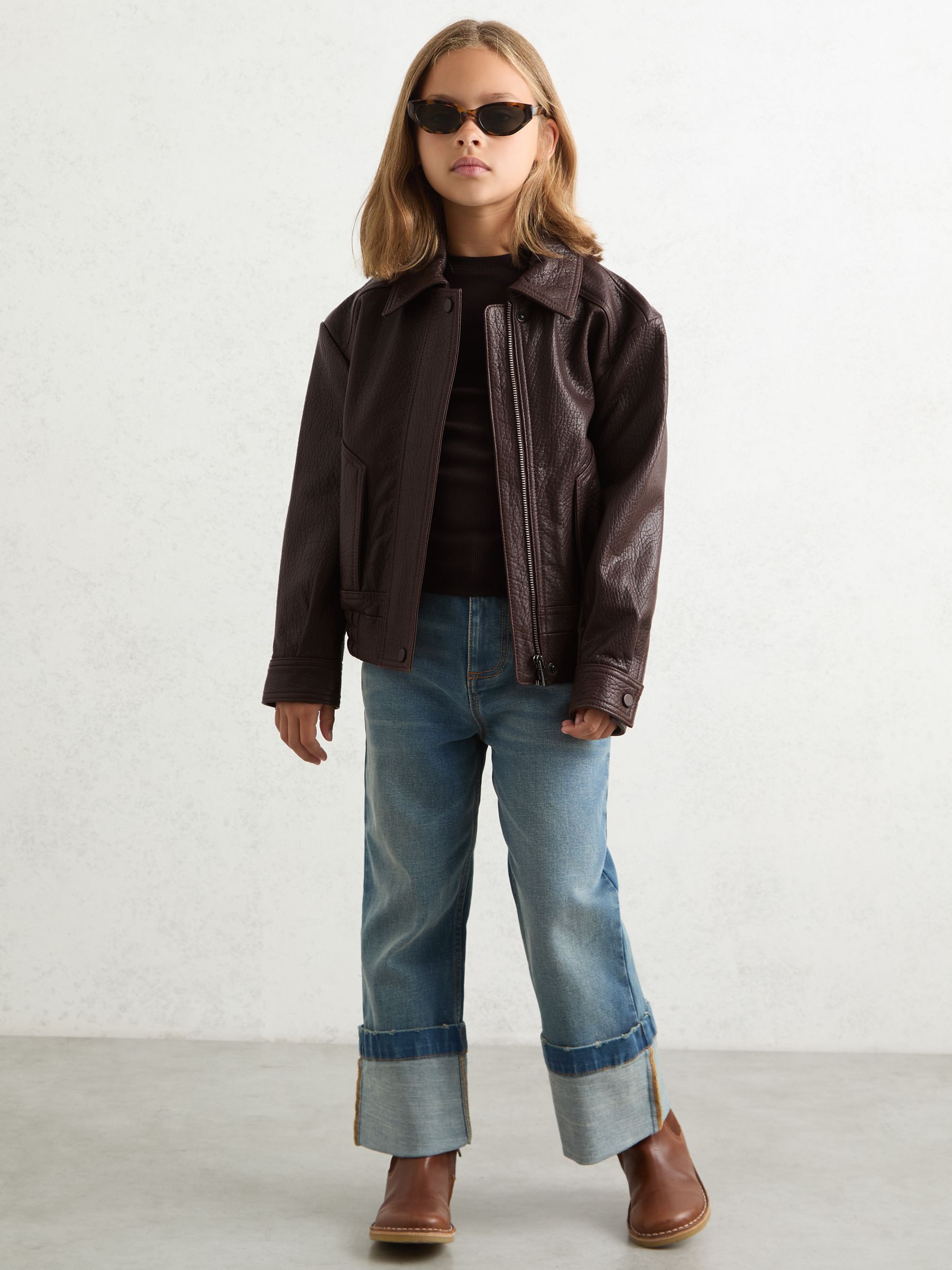 Oversize Leather Bomber Jacket in Burgundy - Image 4 of 5
