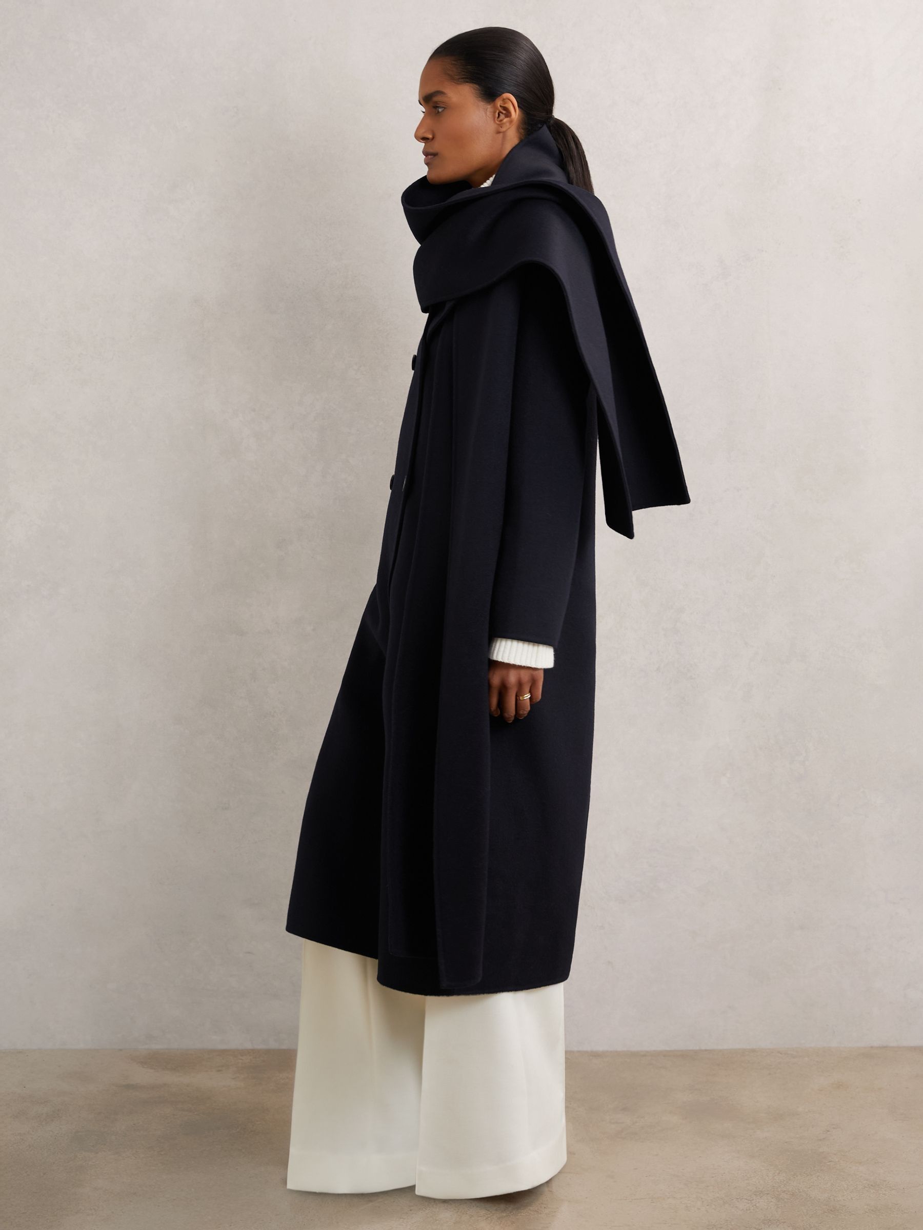 Petite Wool-Blend Scarf Blindseam Coat in Navy - image 4