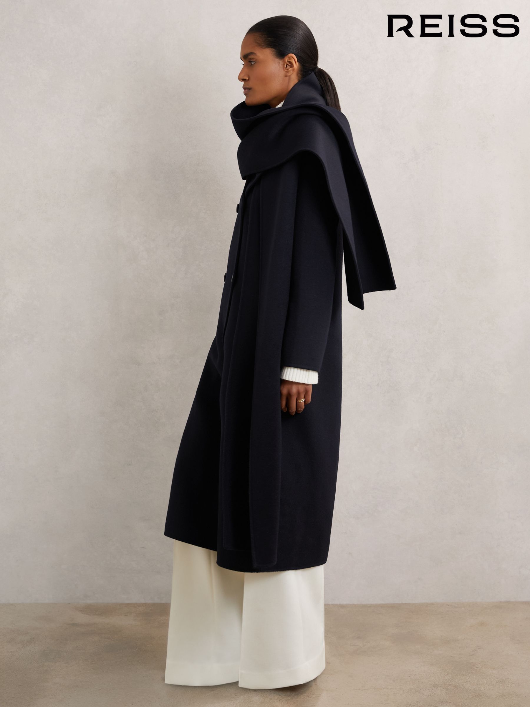 Petite Wool-Blend Scarf Blindseam Coat in Navy - image 5