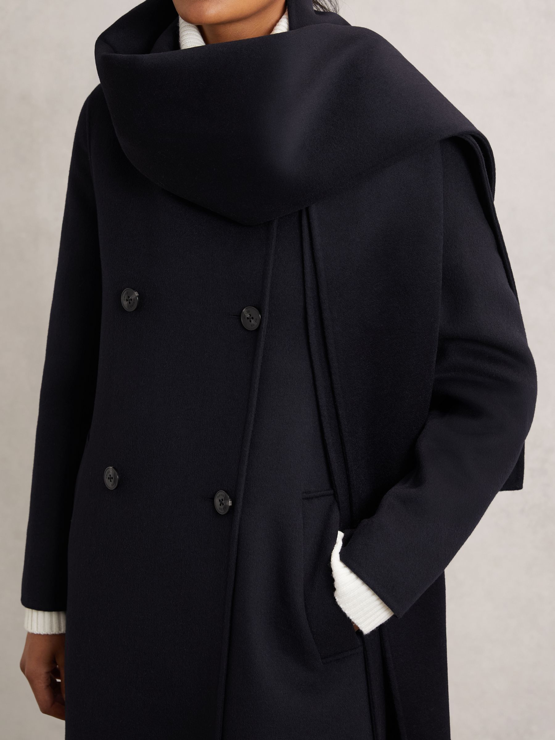 Wool-Blend Scarf Blindseam Coat in Navy - image 5