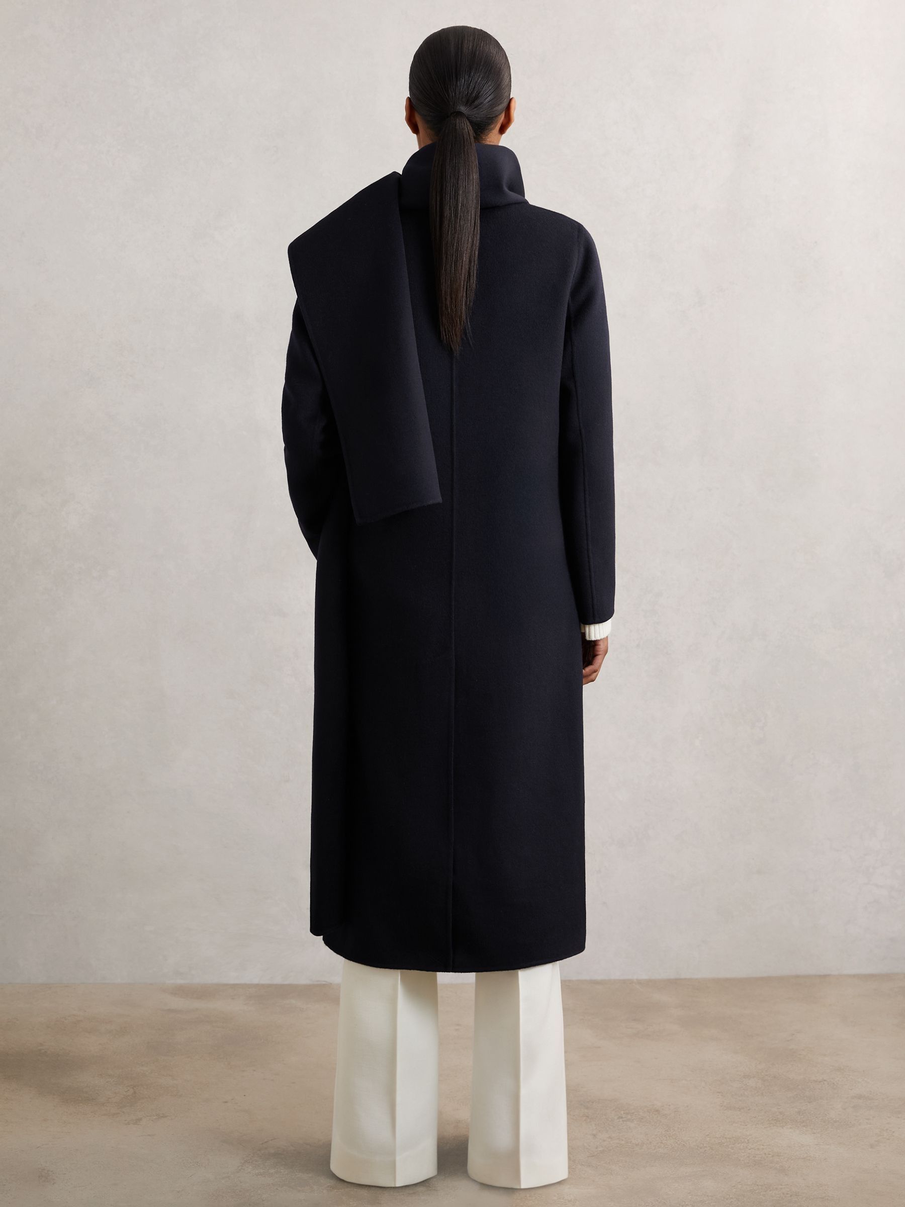 Wool-Blend Scarf Blindseam Coat in Navy - image 4
