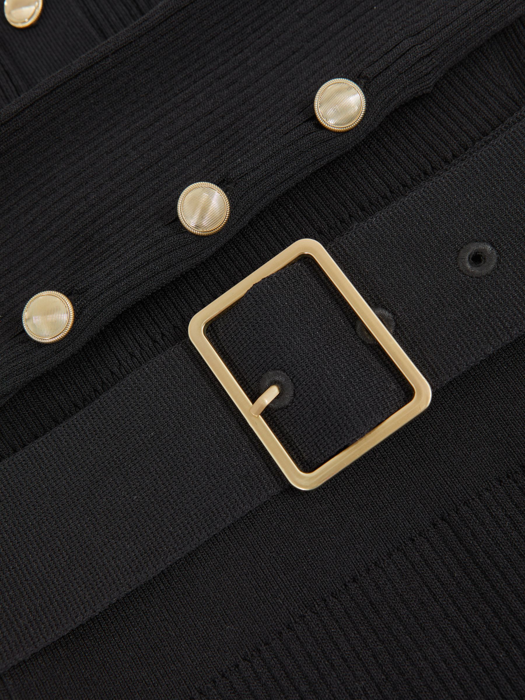 Buttoned Rib-Knit Midi Dress in Black - image 3