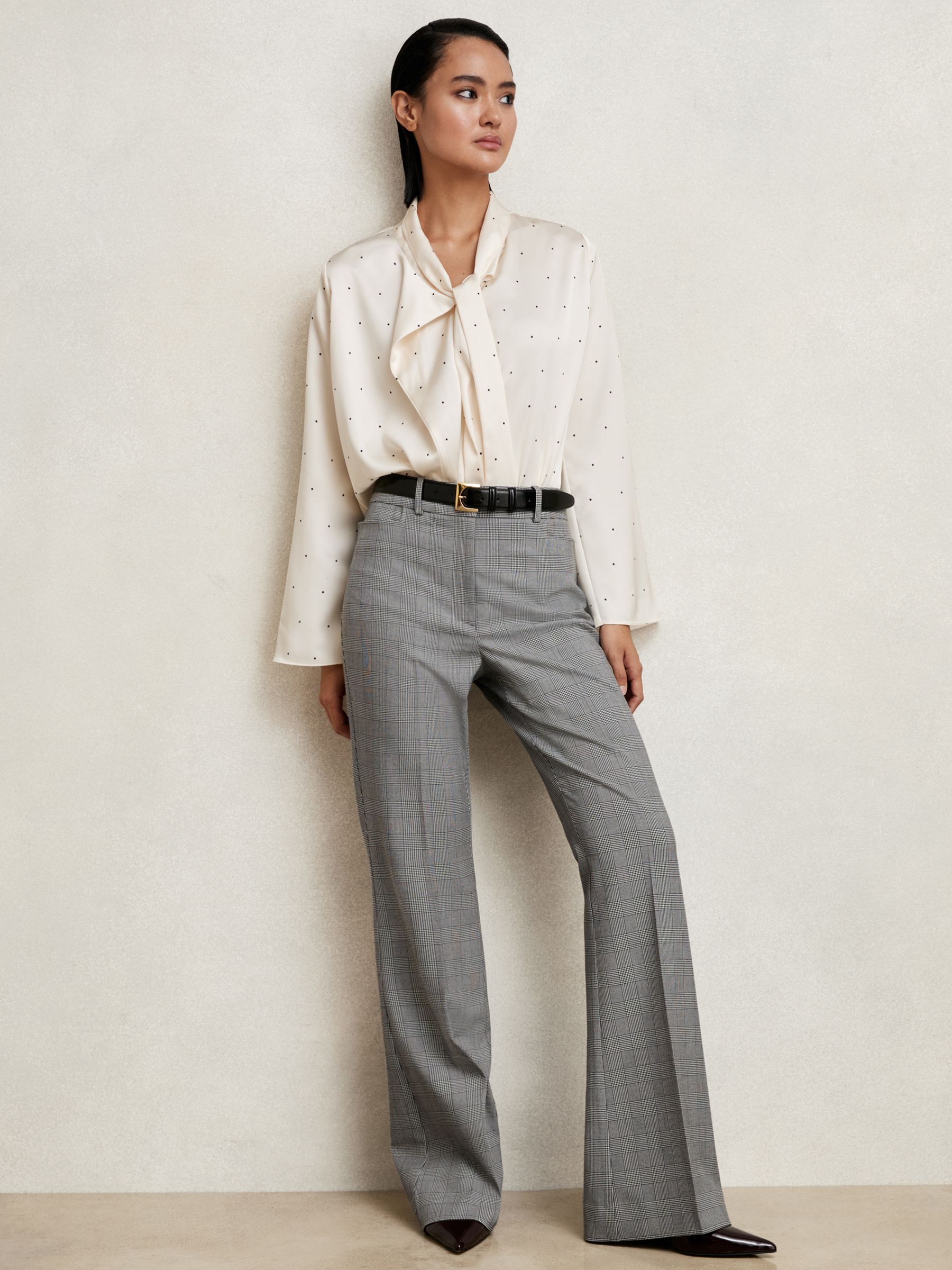 Petite Check Flared Suit Trousers in Grey - image 4
