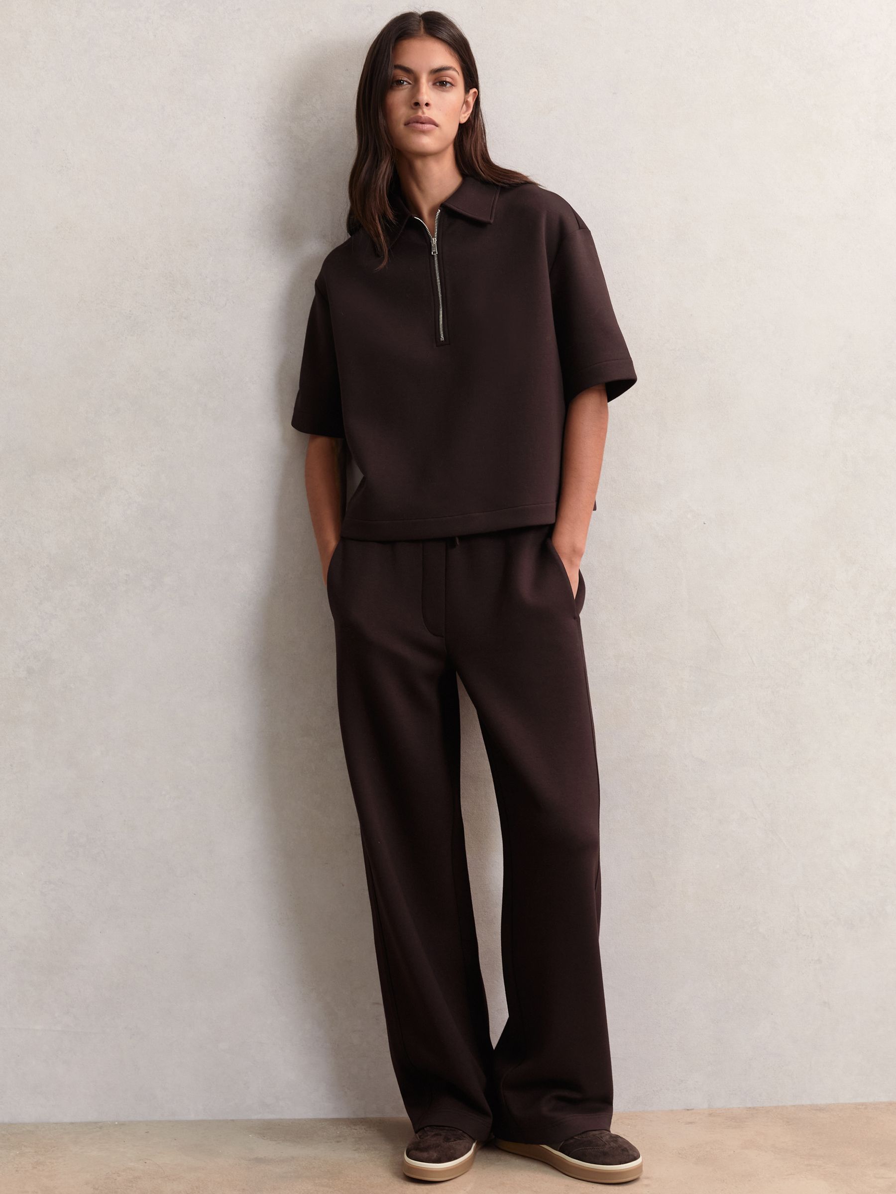 Short-Sleeve Half-Zip Sweatshirt in Plum Purple - Image 1 of 5