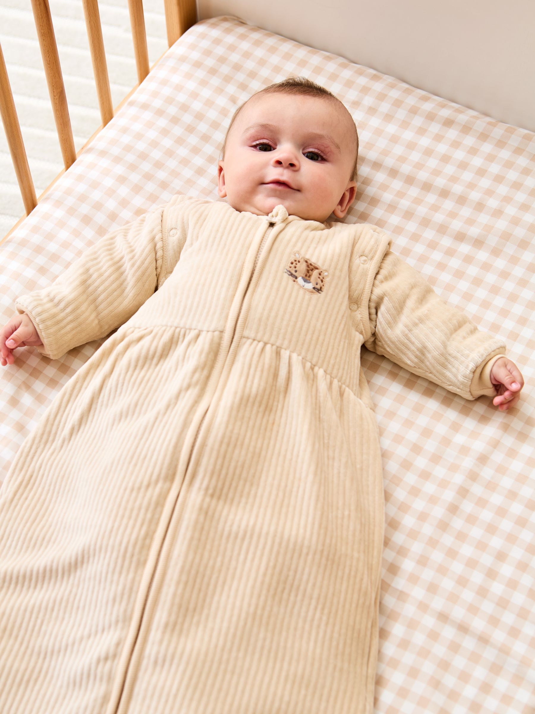Neutral Leopard Ribbed Velour 3.5 Tog Baby Sleeping Bag - Image 1 of 6