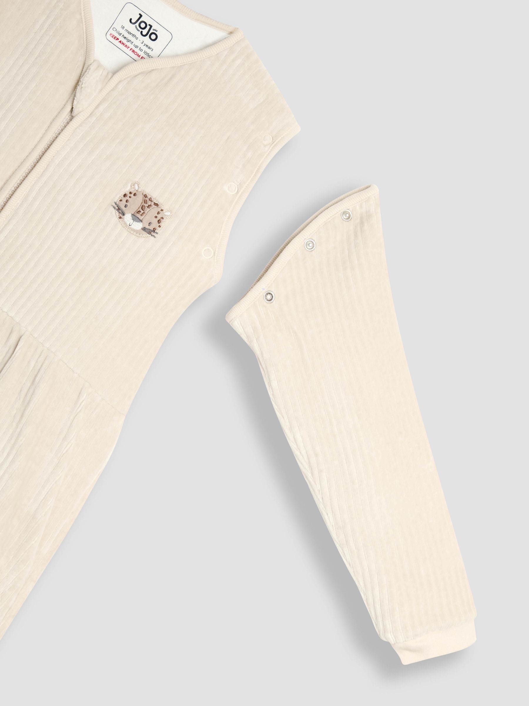 Neutral Leopard Ribbed Velour 3.5 Tog Toddler Sleeping Bag - Image 4 of 5