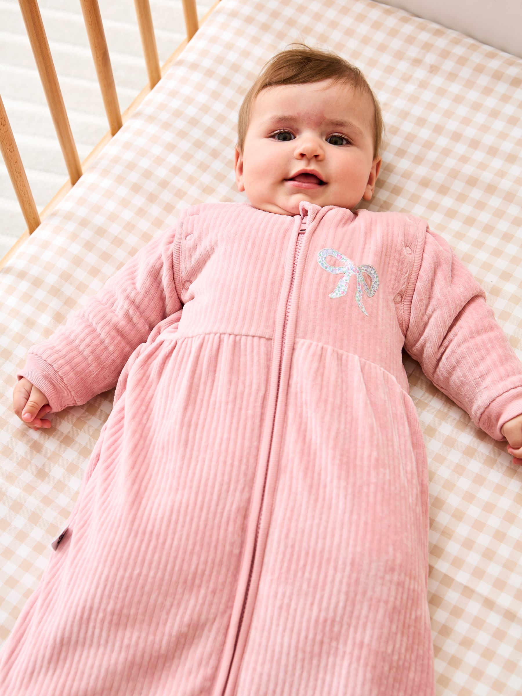 Pink Ribbed Velour 3.5 Tog Baby Sleeping Bag - Image 1 of 7