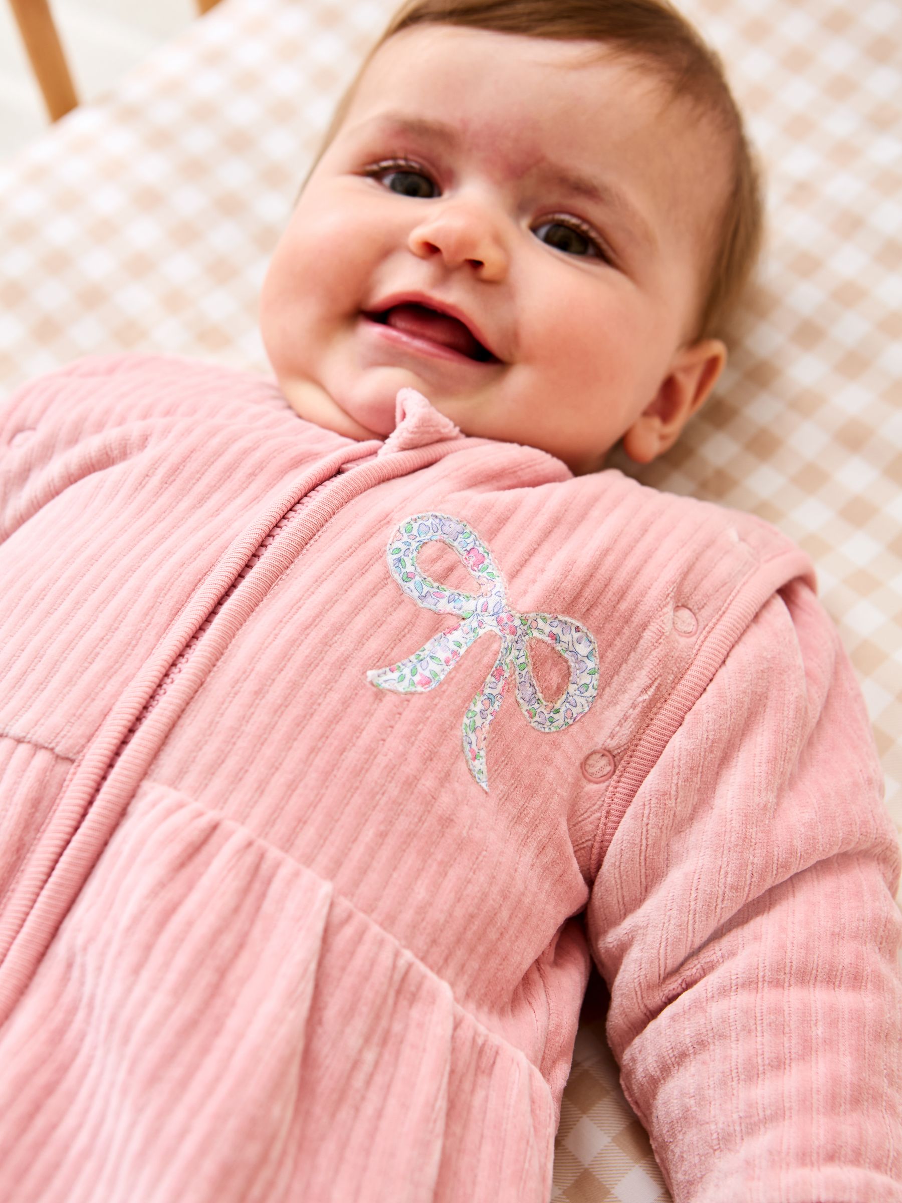 Pink Ribbed Velour 3.5 Tog Baby Sleeping Bag - Image 2 of 7