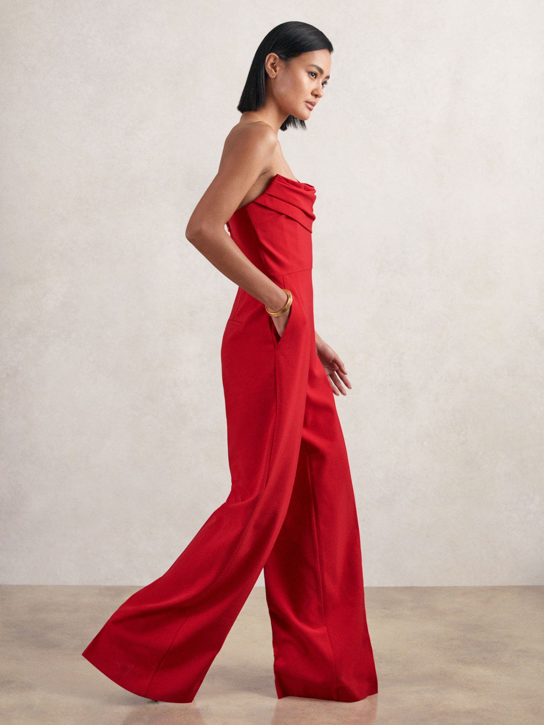 Structured Strapless Wide-Leg Jumpsuit in Red - Image 4 of 6