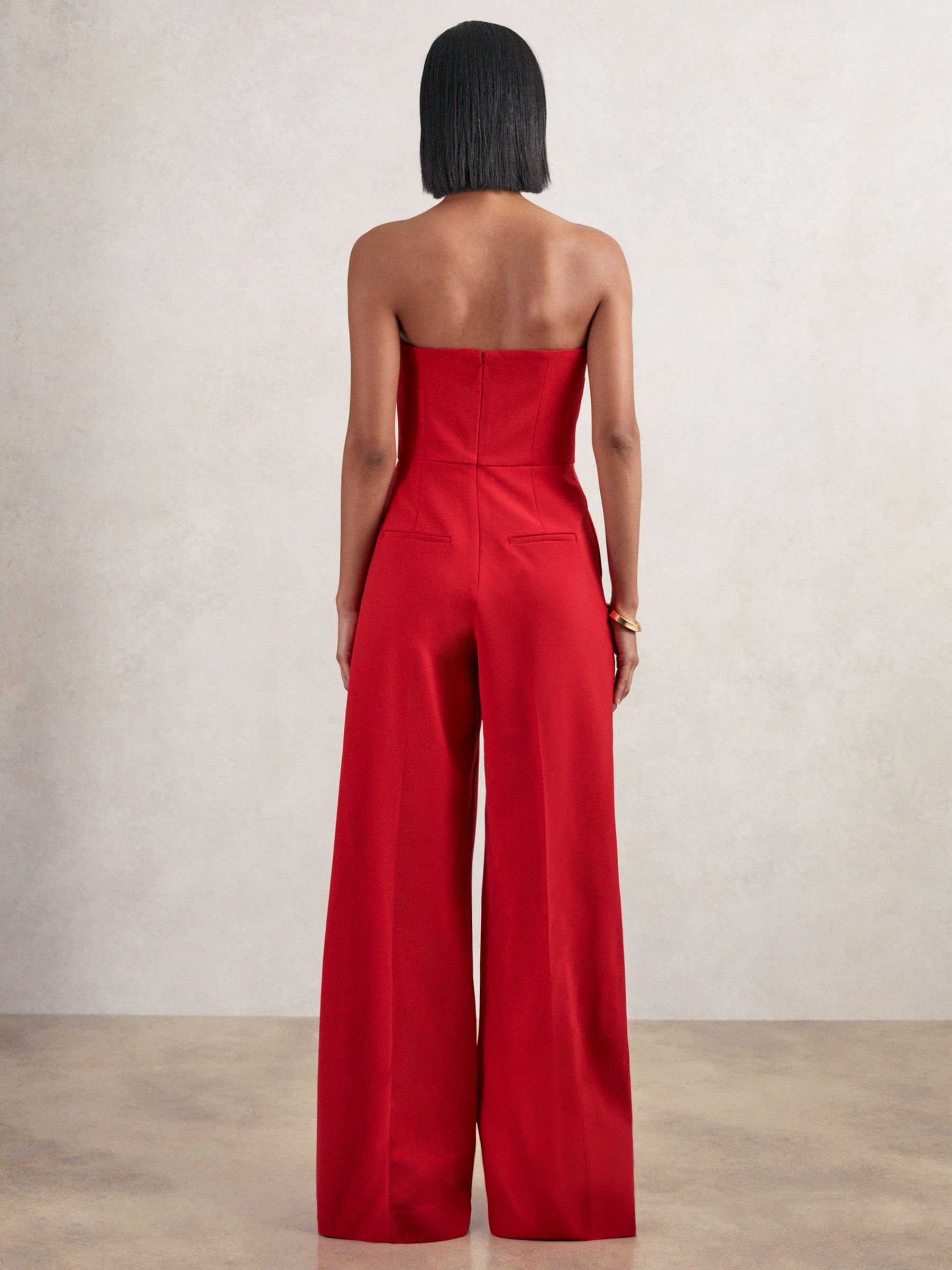 Structured Strapless Wide-Leg Jumpsuit in Red - Image 5 of 6