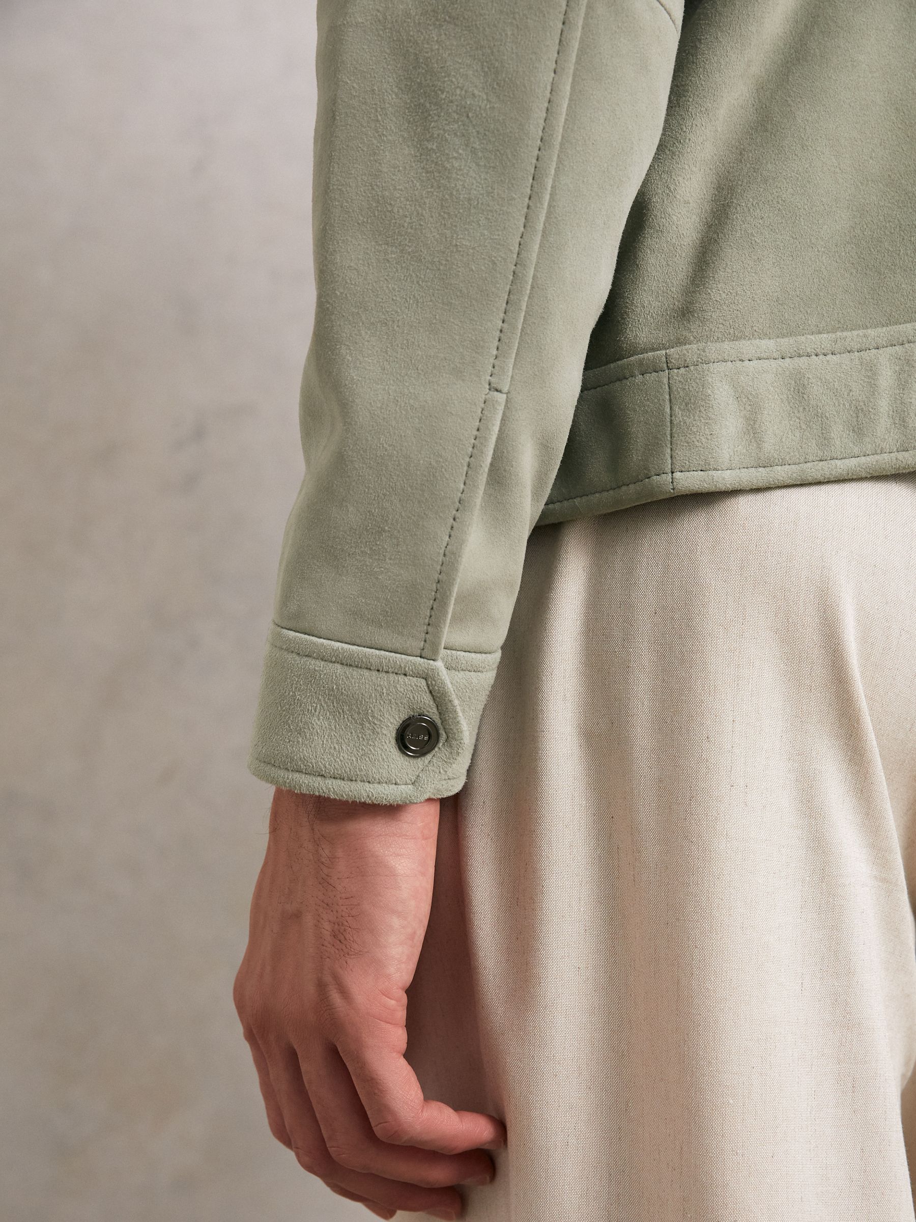 Suede Press Stud Trucker Jacket in Pistachio Green - Image 4 of 7