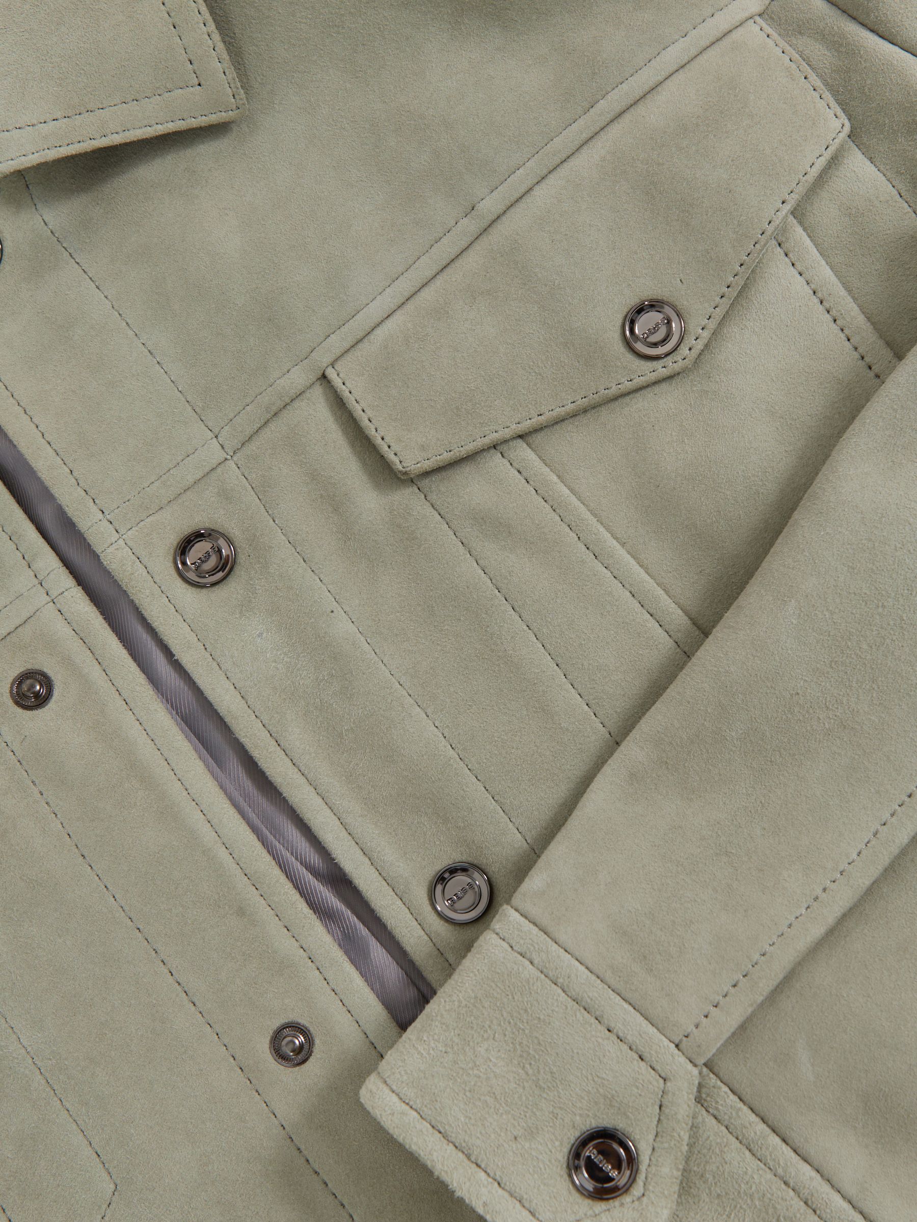 Suede Press Stud Trucker Jacket in Pistachio Green - Image 7 of 7