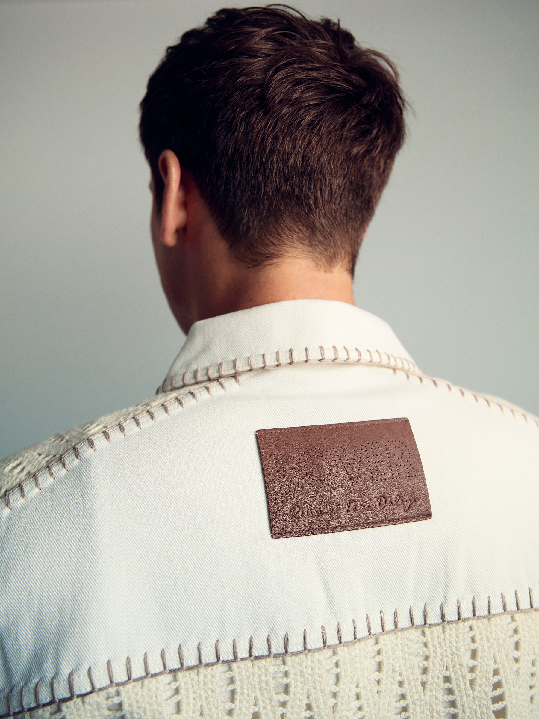 Reiss | Tom Daley Crochet Denim Jacket in Off White - Image 3 of 5