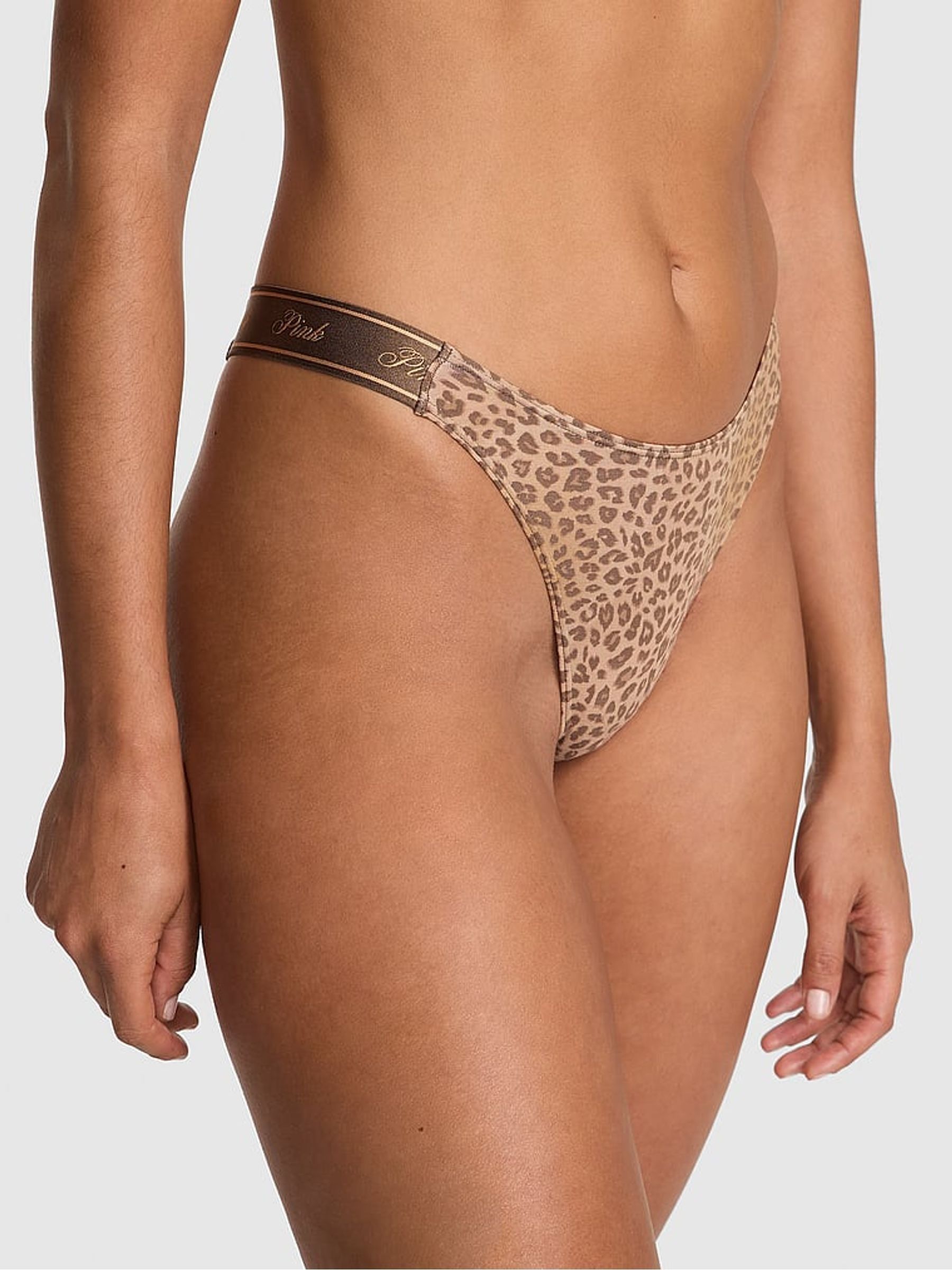 Birch Brown Leopard Thong Cotton Logo Knickers - Image 1 of 2