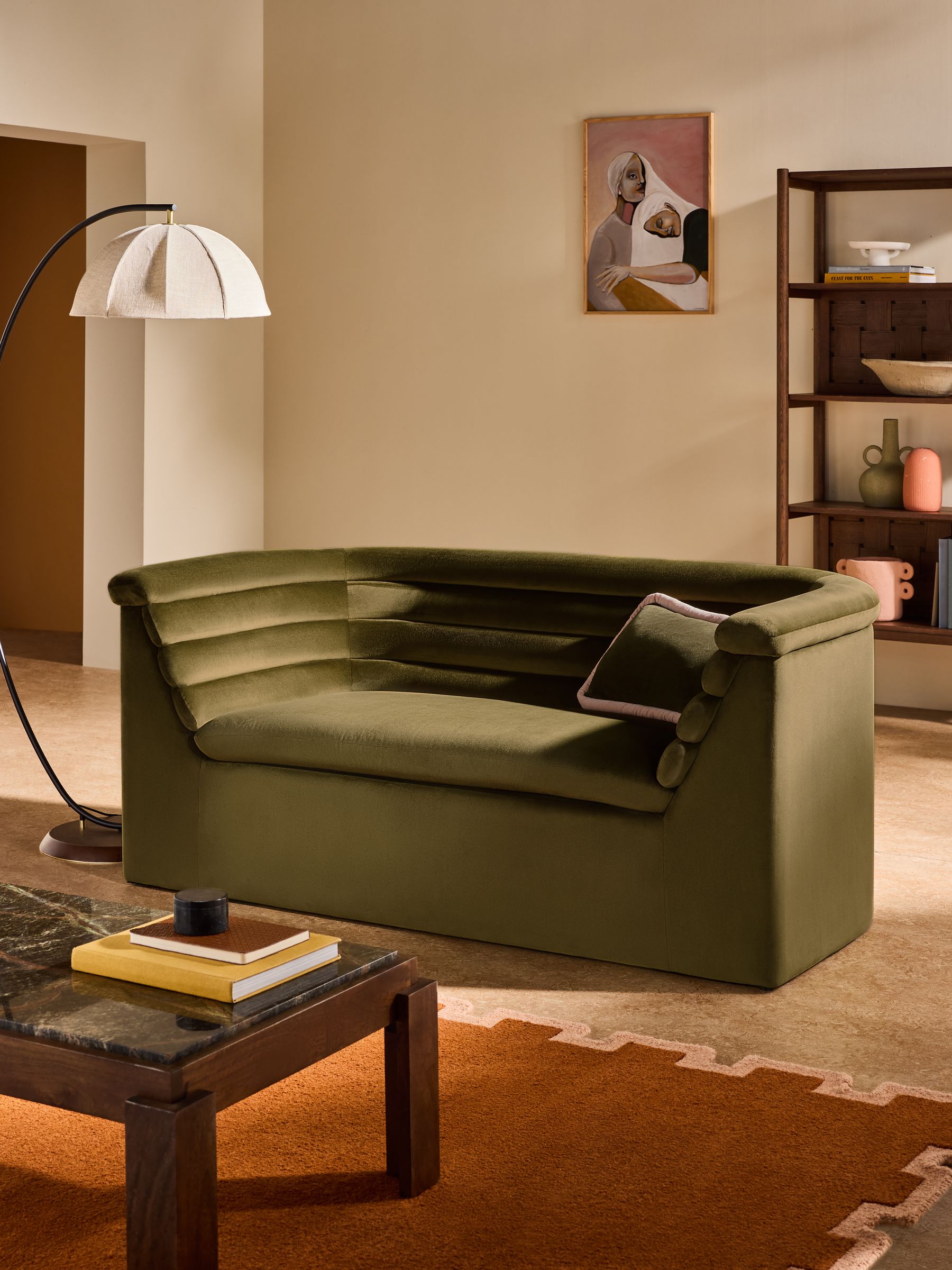 Olive Green Velvet Lineari 2 Seater Sofa - Image 1 of 5