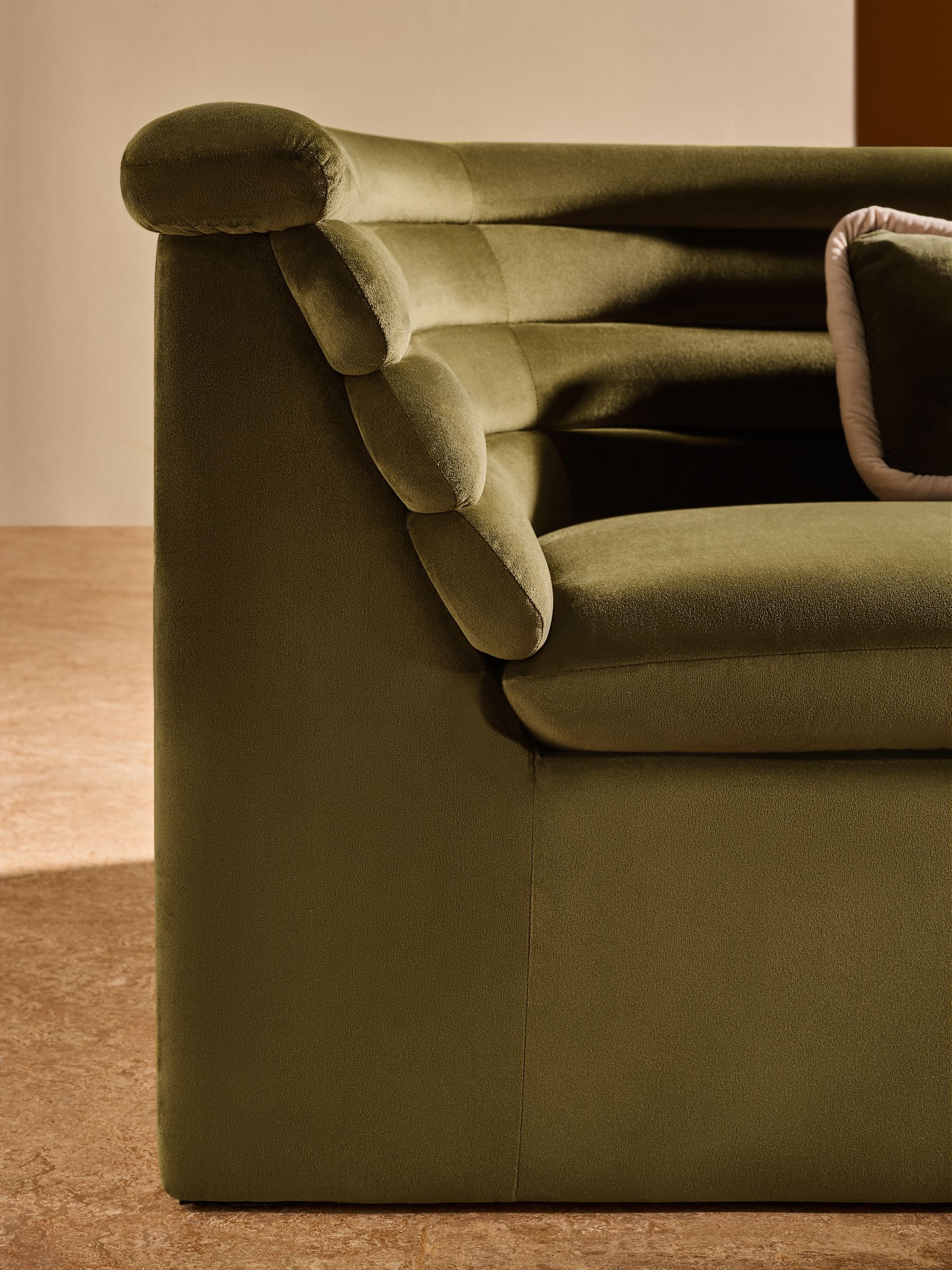 Olive Green Velvet Lineari 2 Seater Sofa - Image 3 of 5