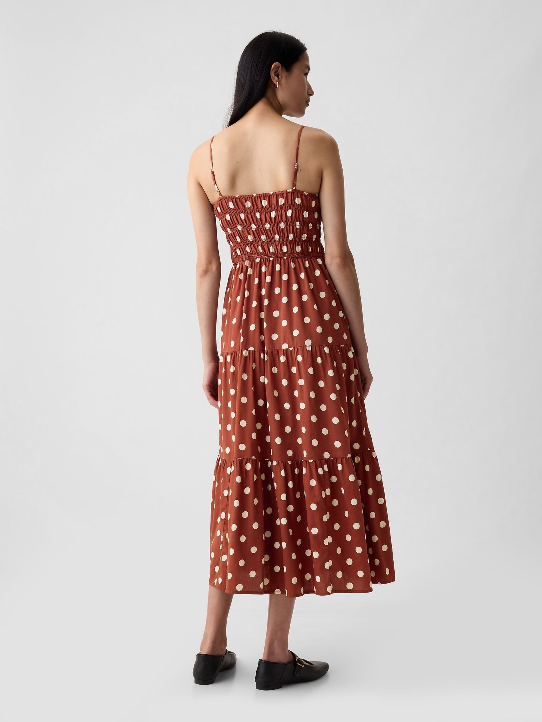 Brown Cotton Smocked Tiered Midi Dress - Image 2 of 5