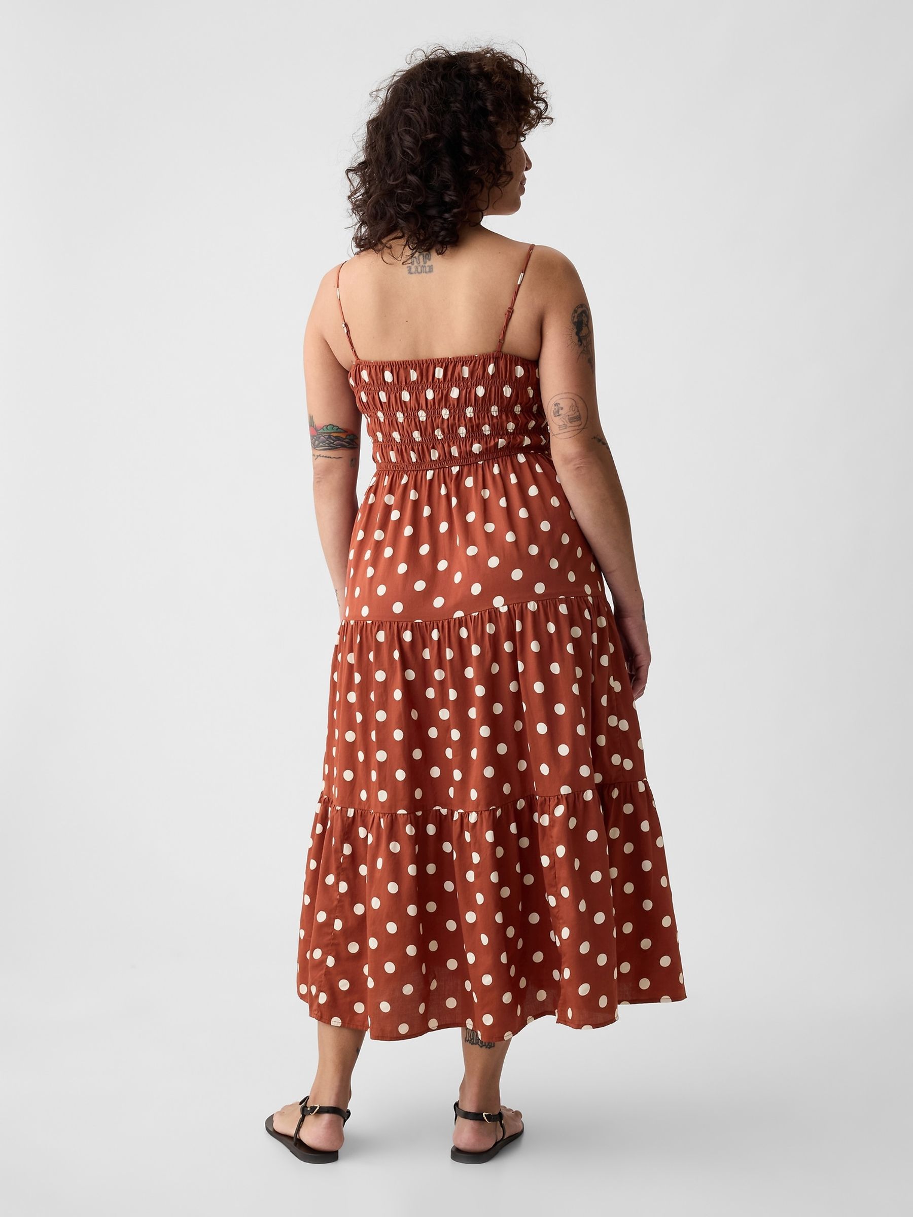 Brown Cotton Smocked Tiered Midi Dress - Image 5 of 5
