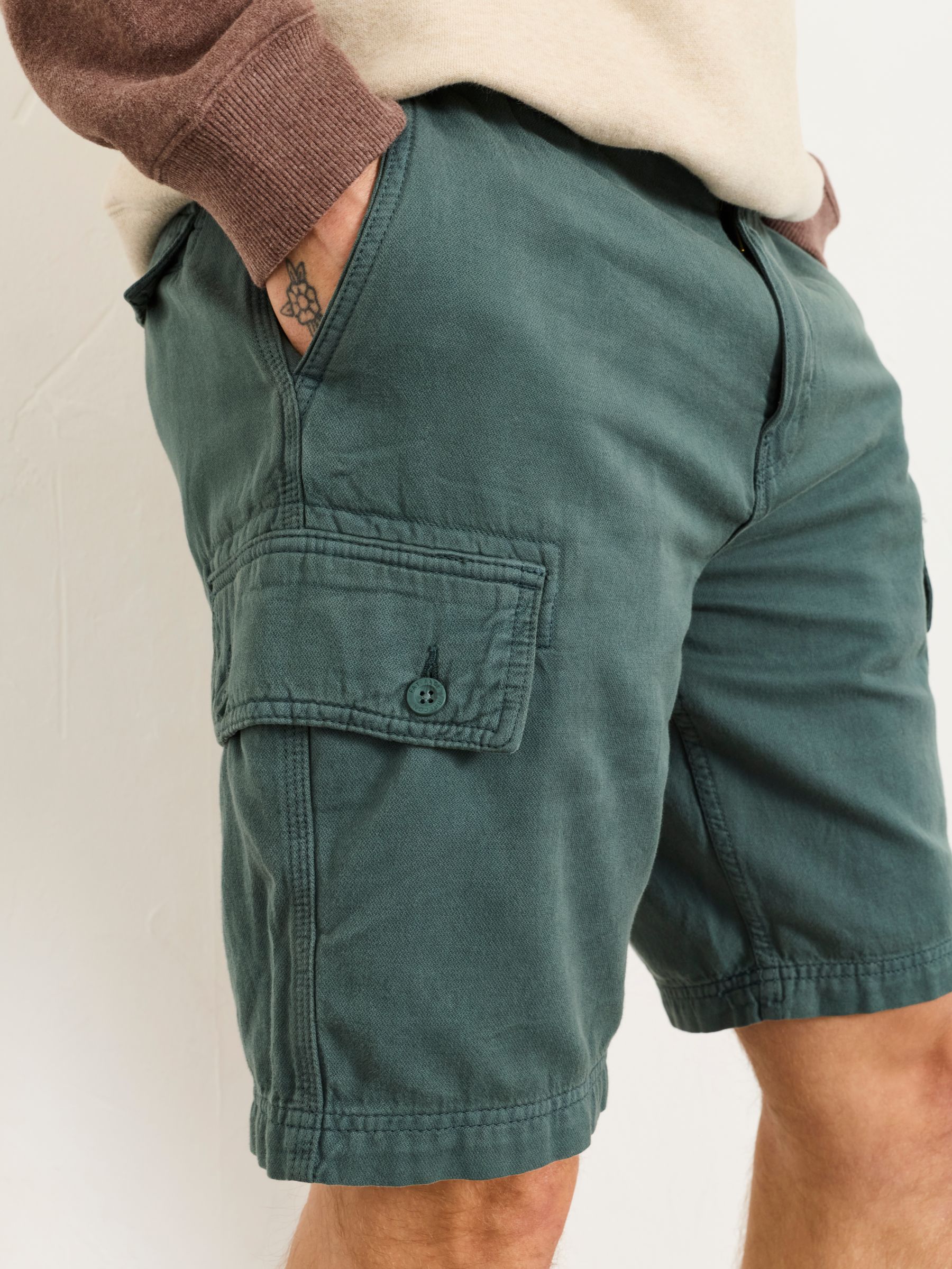 Brecon Dark Teal Garment Dye Cargo Shorts - Image 4 of 6