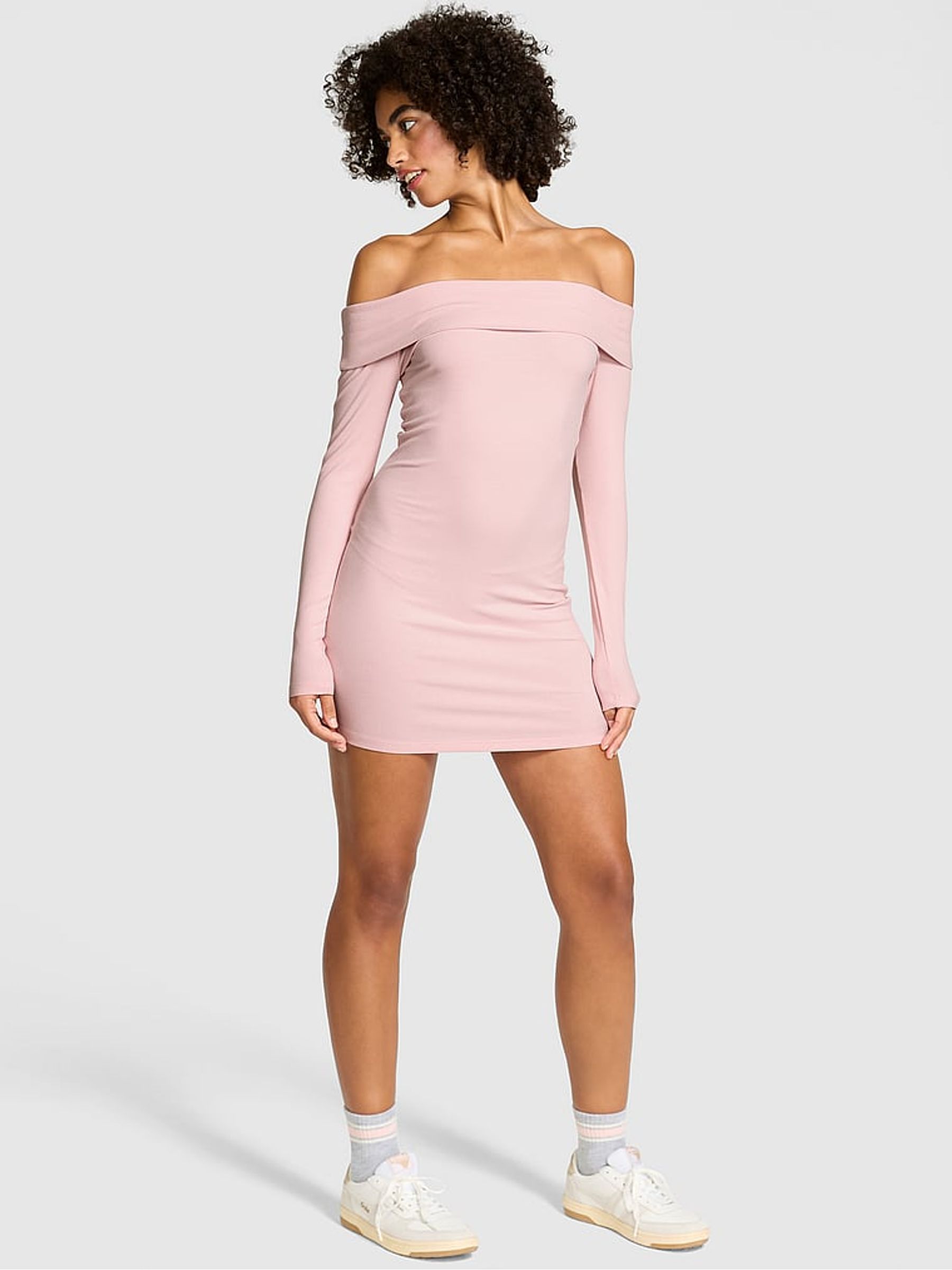 Dollhouse Pink Off The Shoulder Ribbed Dress - Image 1 of 3