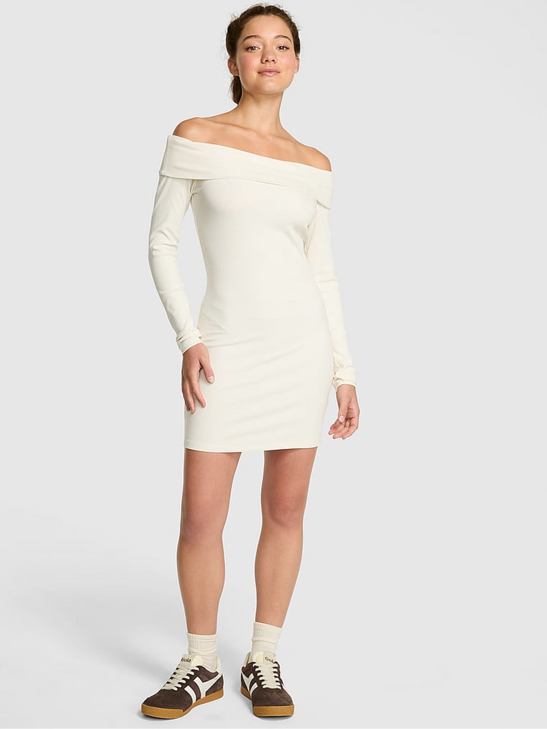 Winter White Off The Shoulder Ribbed Dress - Image 1 of 3