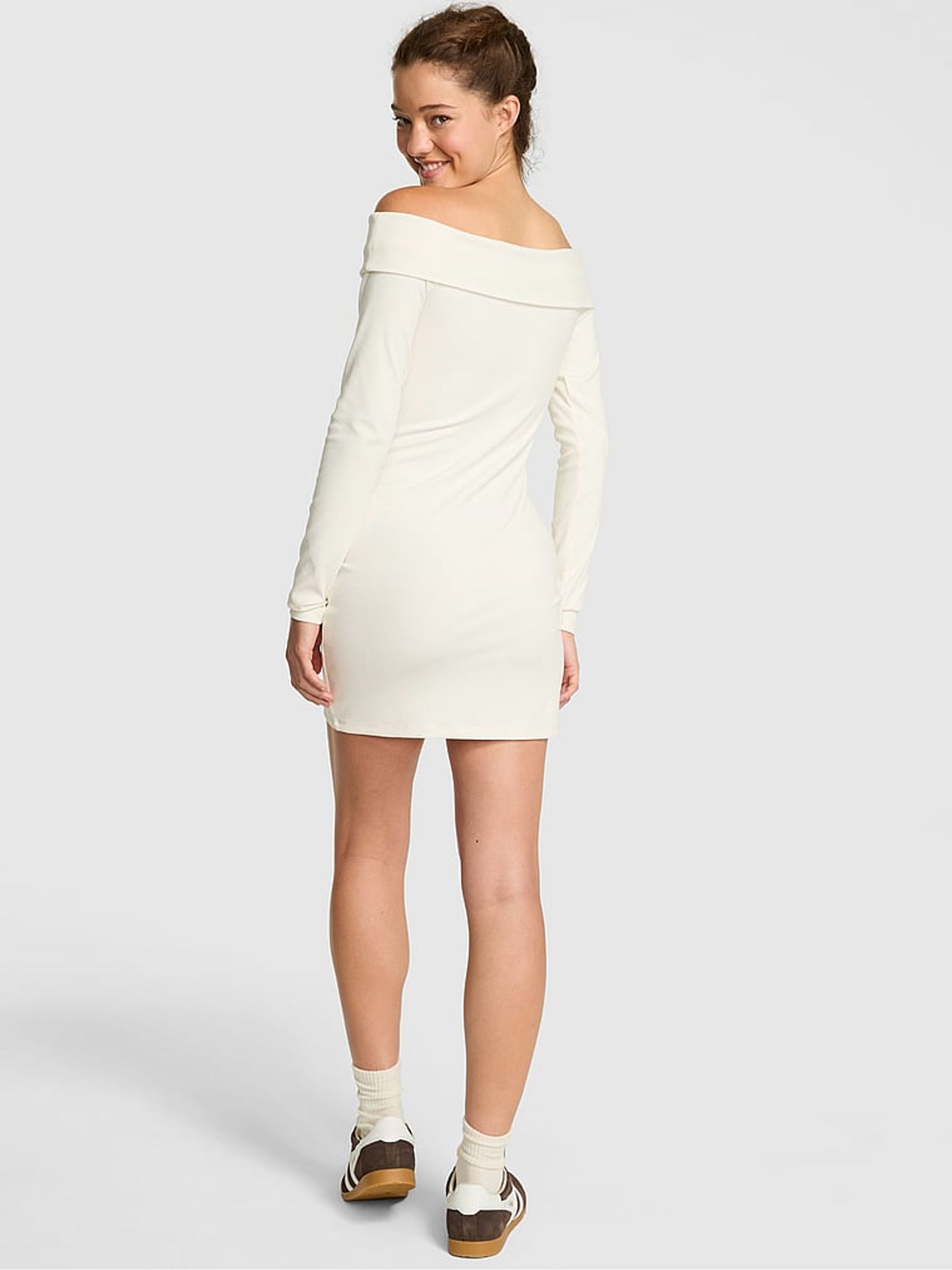 Winter White Off The Shoulder Ribbed Dress - Image 2 of 3