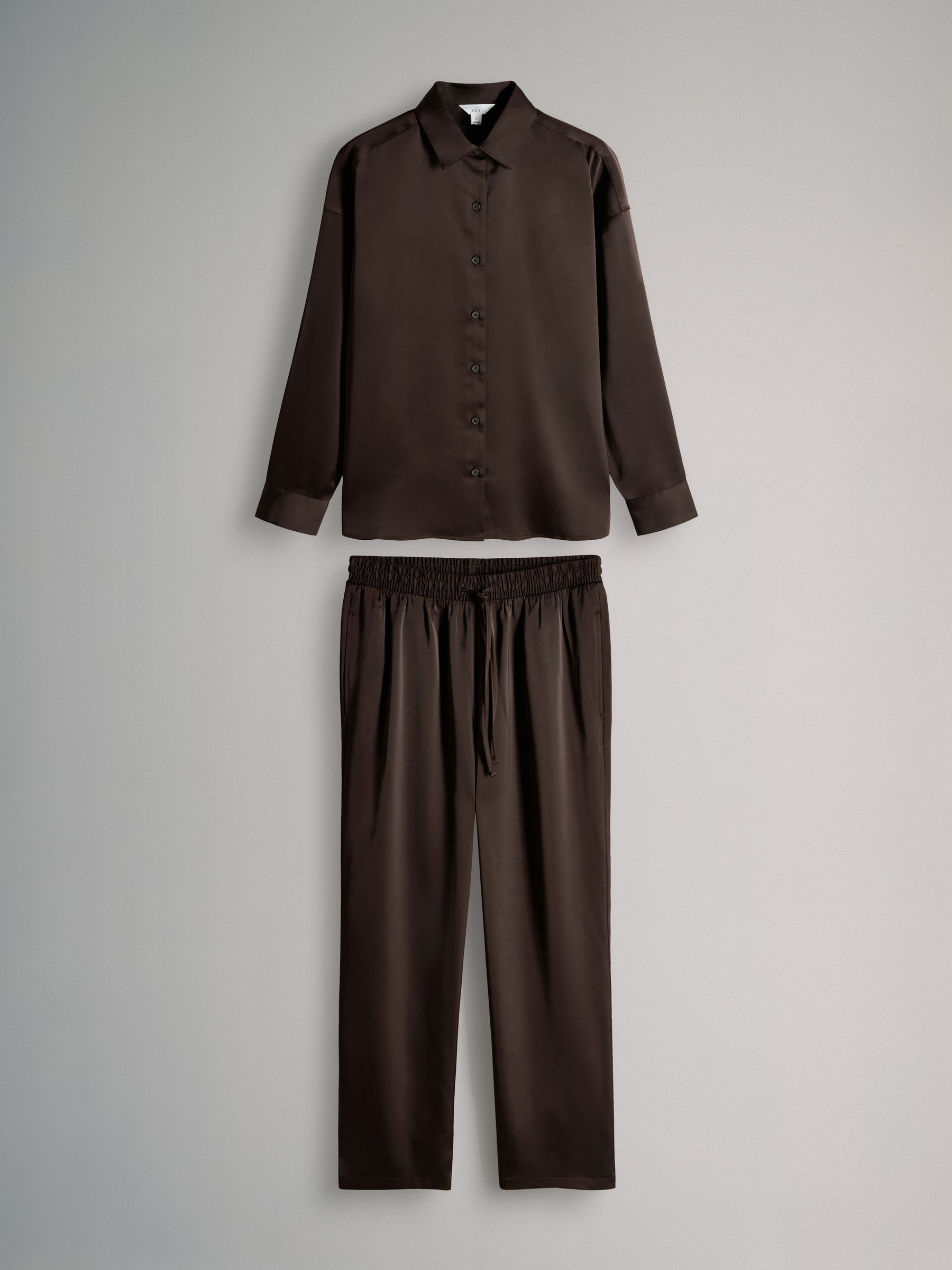 Chocolate Brown - Satin Shirt and Trousers Co-Ord - Image 2 of 6