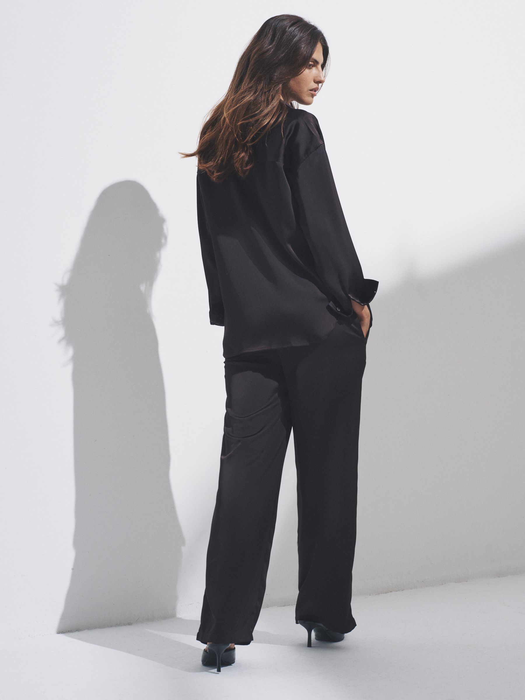 Chocolate Brown - Satin Shirt and Trousers Co-Ord - Image 3 of 6