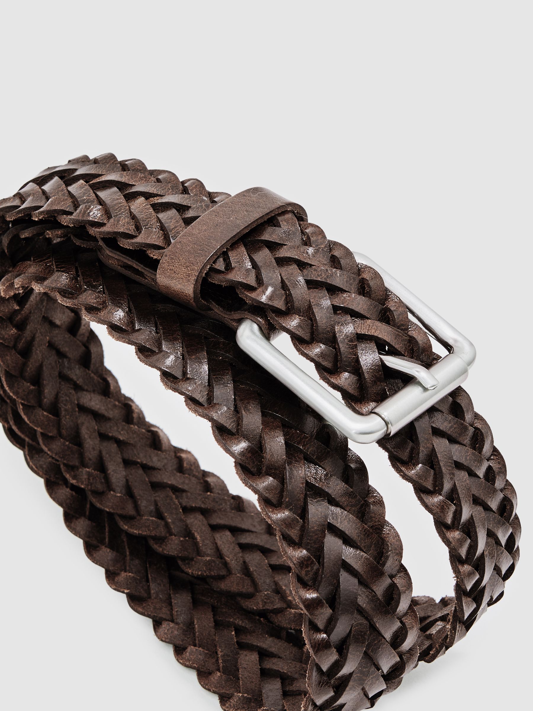 Leather Woven Belt in Chocolate - image 4